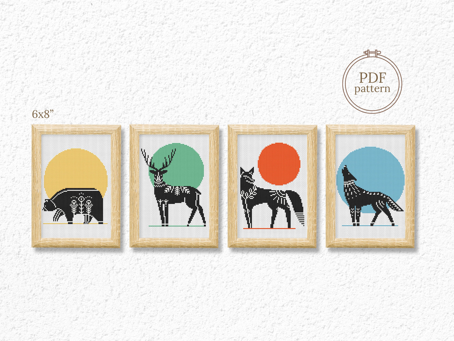 Scandinavian animals cross stitch set, Nordic folk embroidery patterns