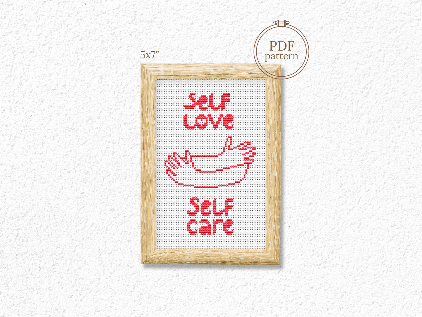 Self love motivational cross stitch pattern – simple positive quote PDF embroidery for mindfulness