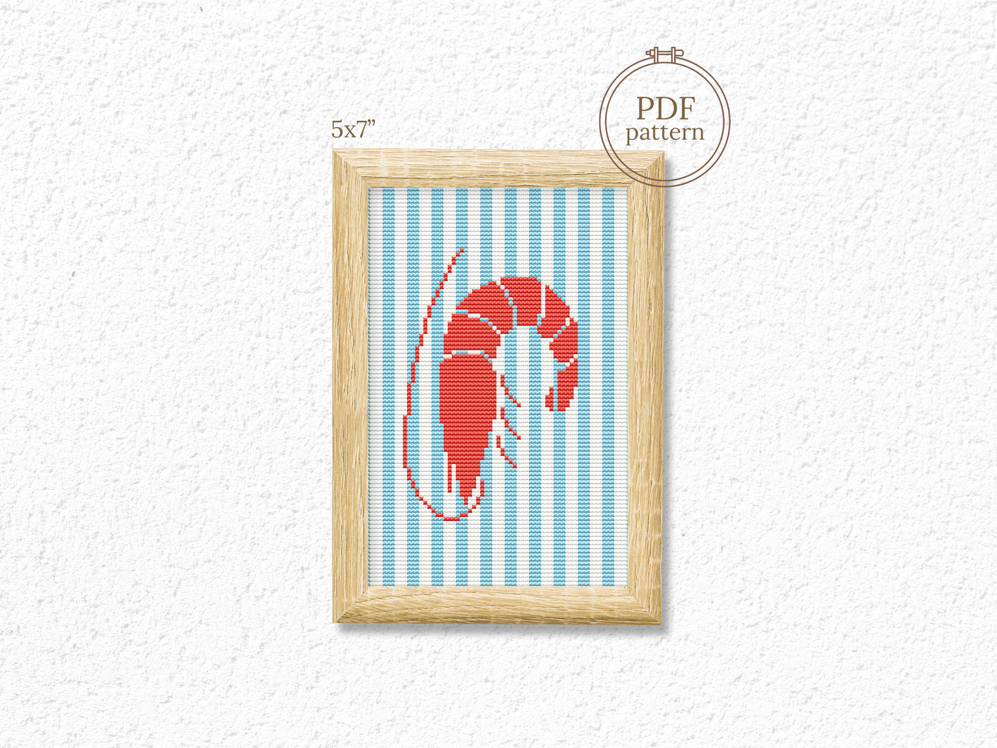 Shrimp trendy summer cross stitch pattern – modern seafood embroidery PDF