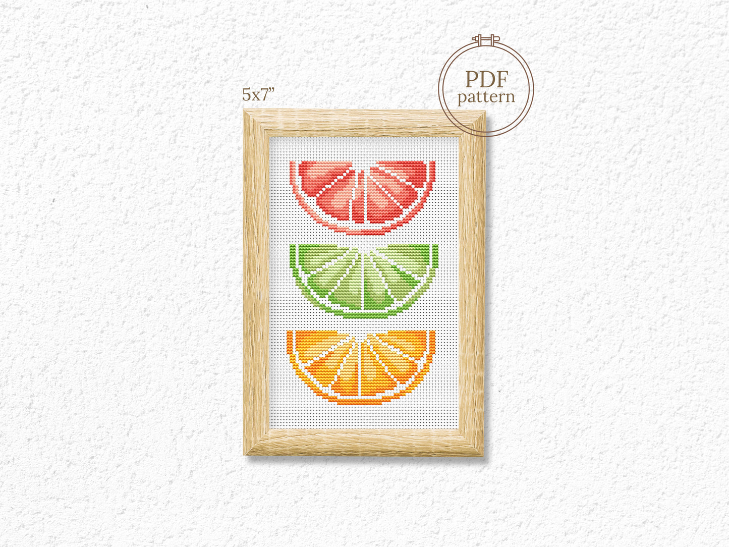 Citrus slices cross stitch pattern for colorful kitchen decor