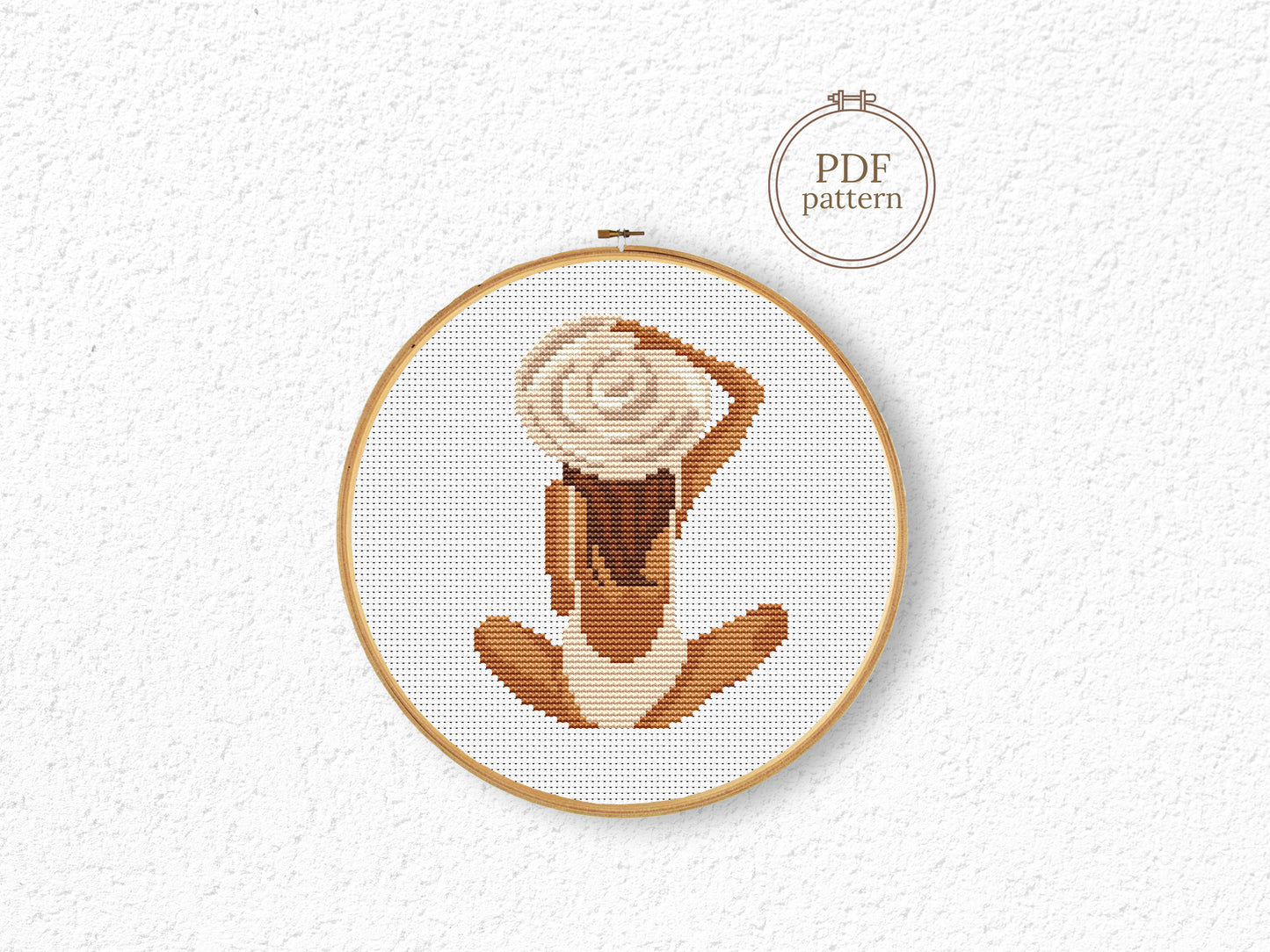 Cross stitch pattern of a woman in a hat on the beach, elegant seaside minimalist PDF design