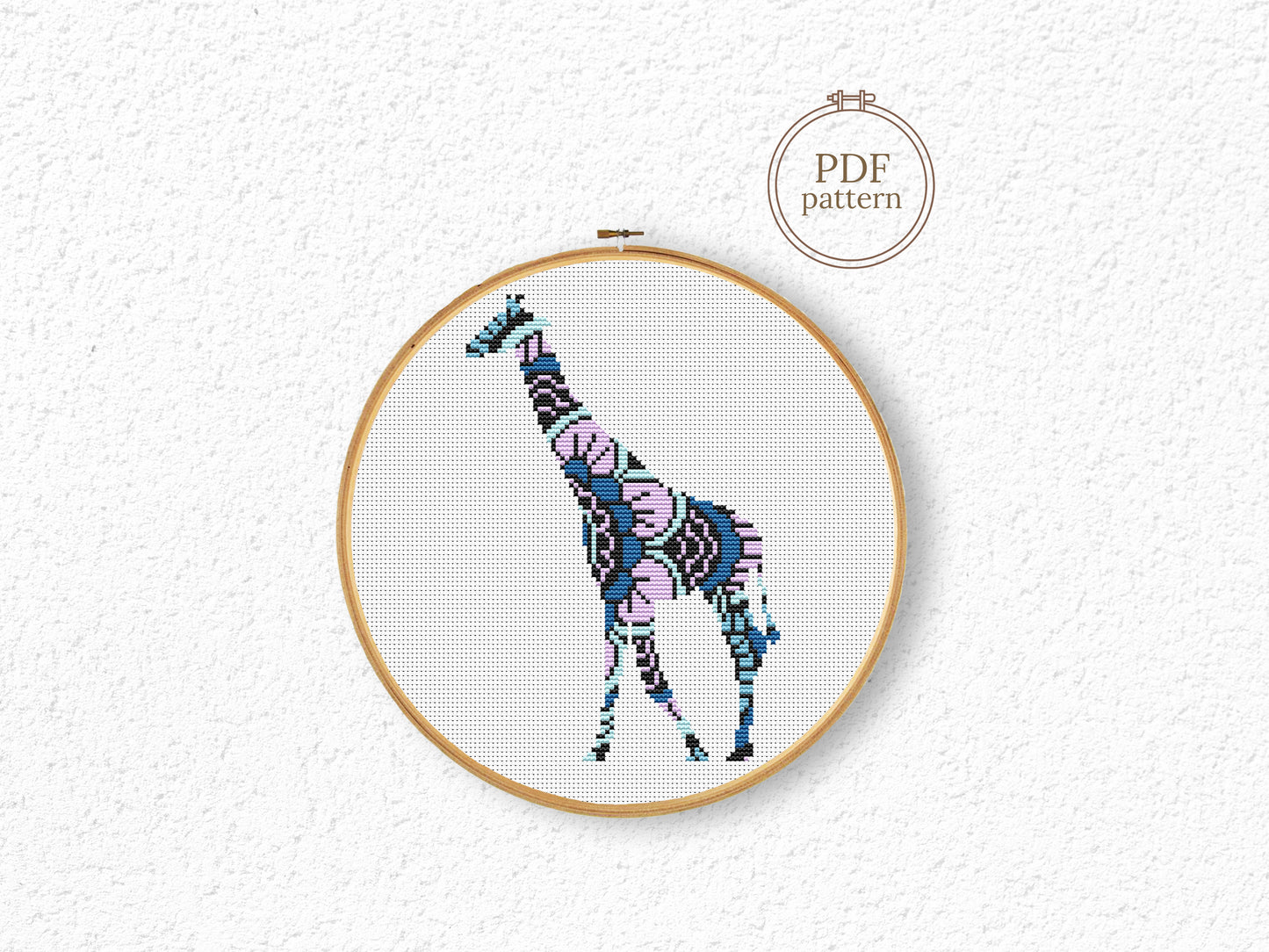 Mandala giraffe cross stitch pattern with ornamental design