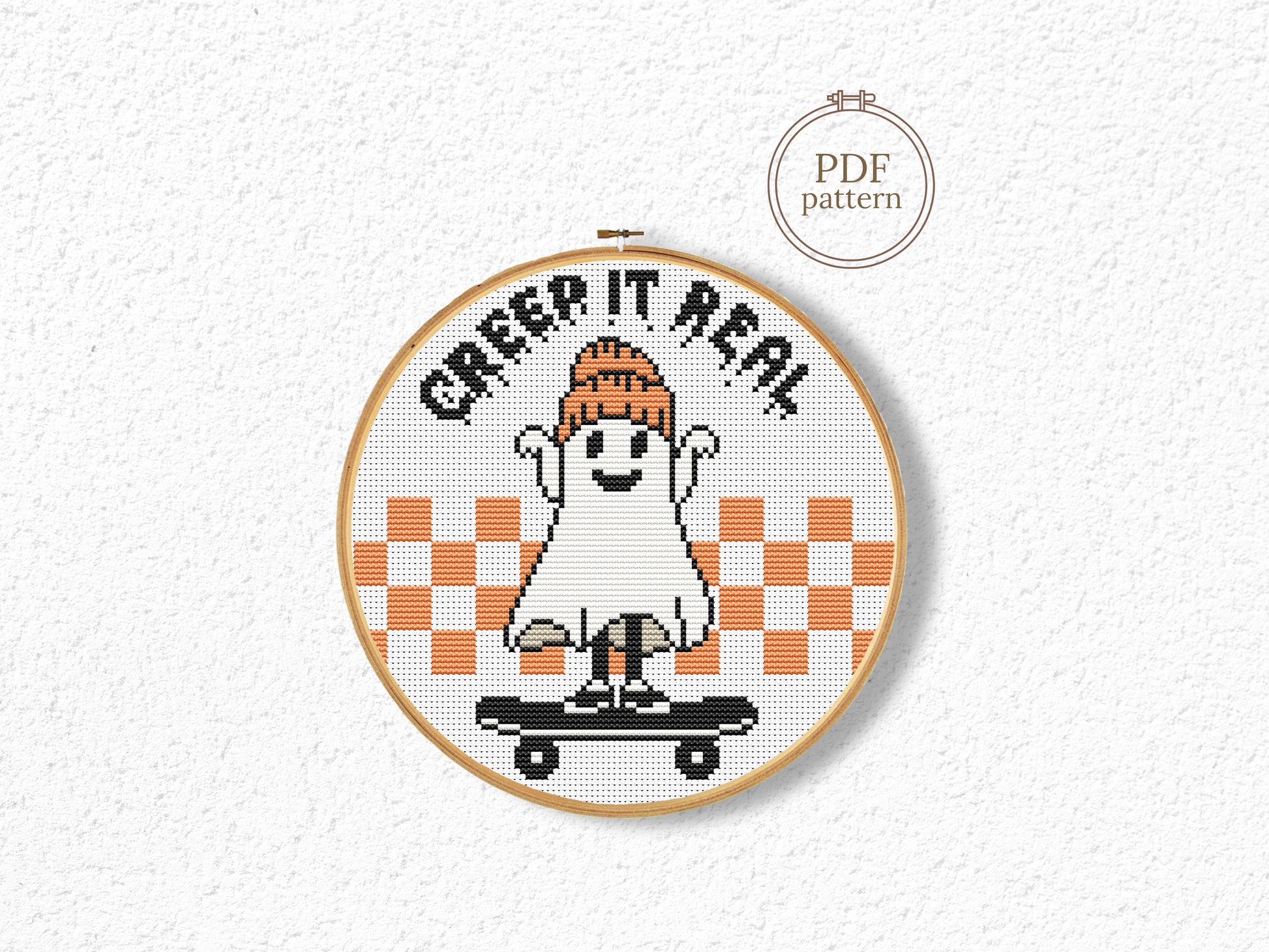 Creepy ghost Halloween cross stitch pattern, spooky embroidery design