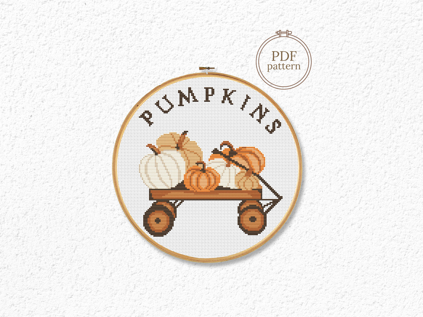 pumpkin cross stitch pattern, cozy autumn embroidery design, fall home decor pdf for beginners