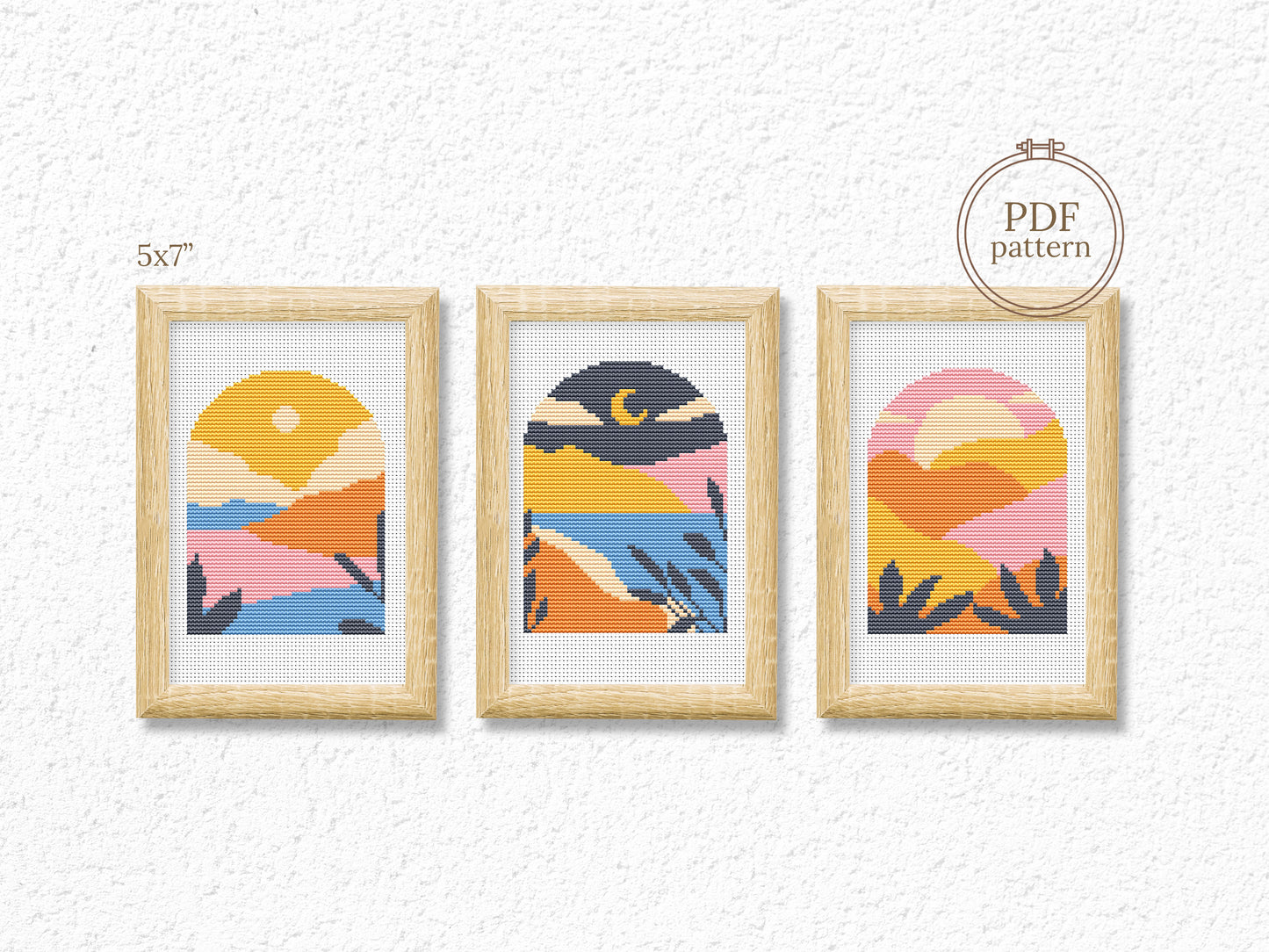 Abstract Landscape Cross Stitch Patterns – Set of 3 - PDF files