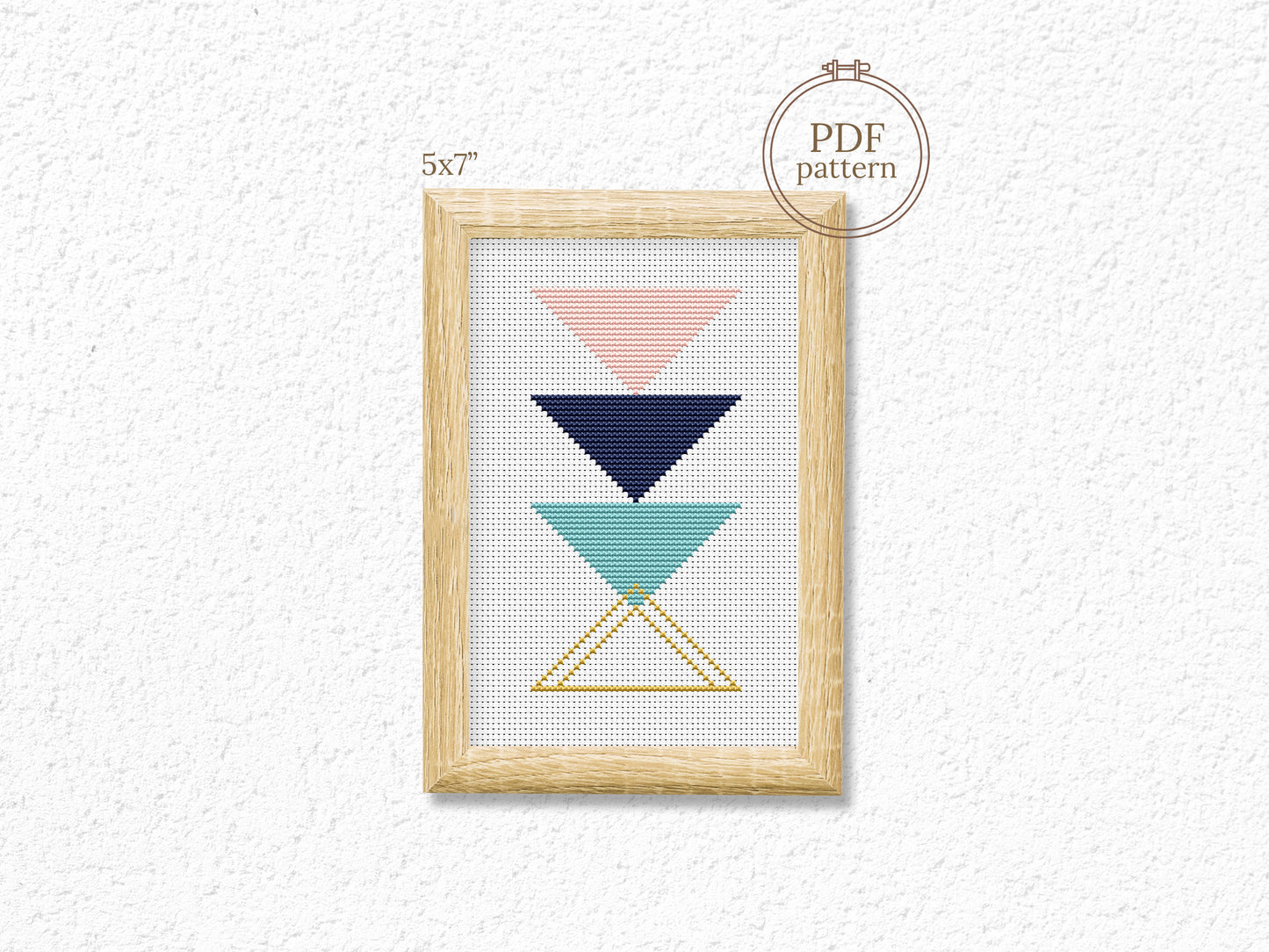 Triangle blue and rose gold abstract cross stitch pattern with modern geometric design
