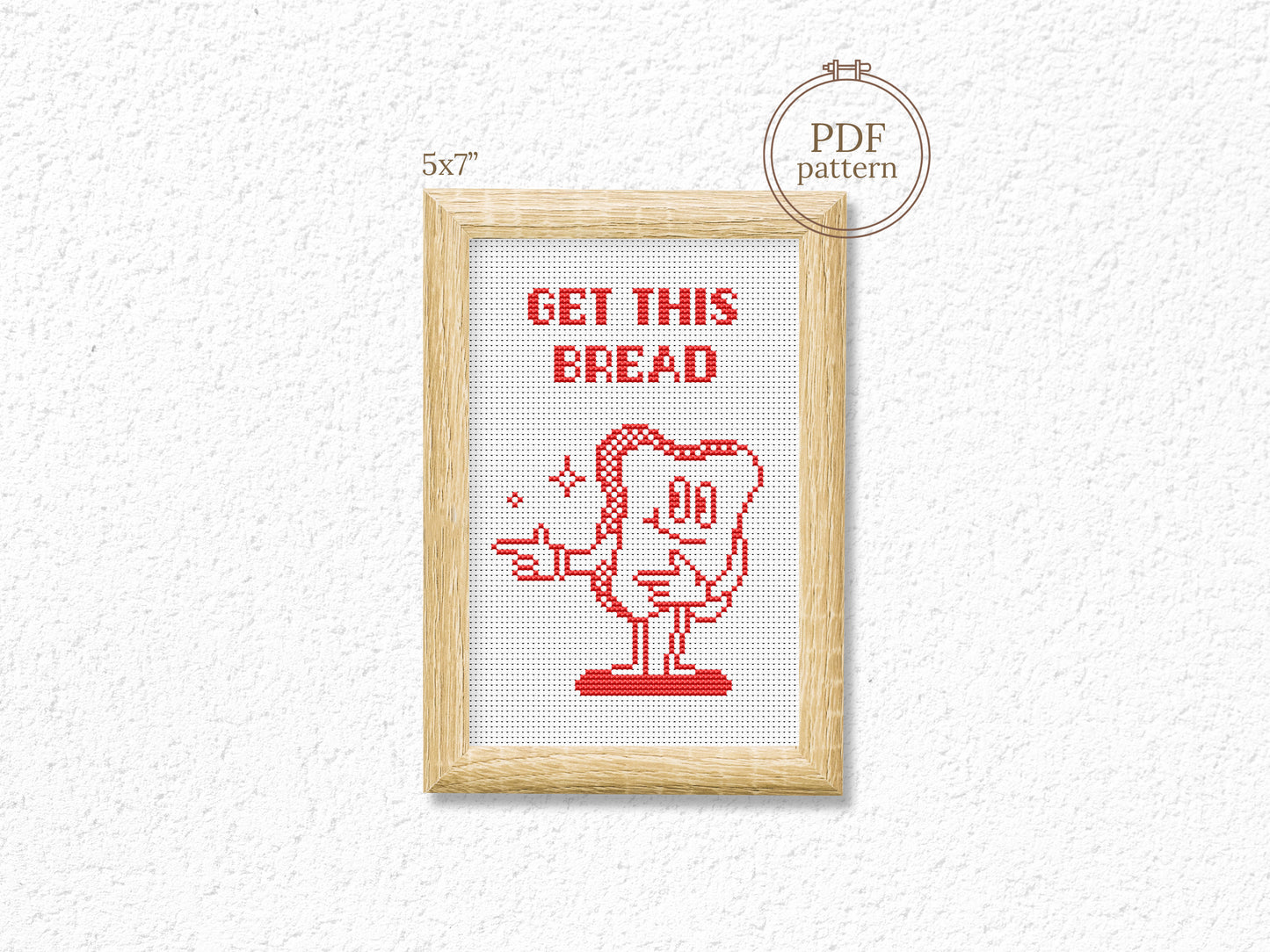 Get This Bread funny cross stitch pattern – modern kitchen quote PDF embroidery chart with minimalist design