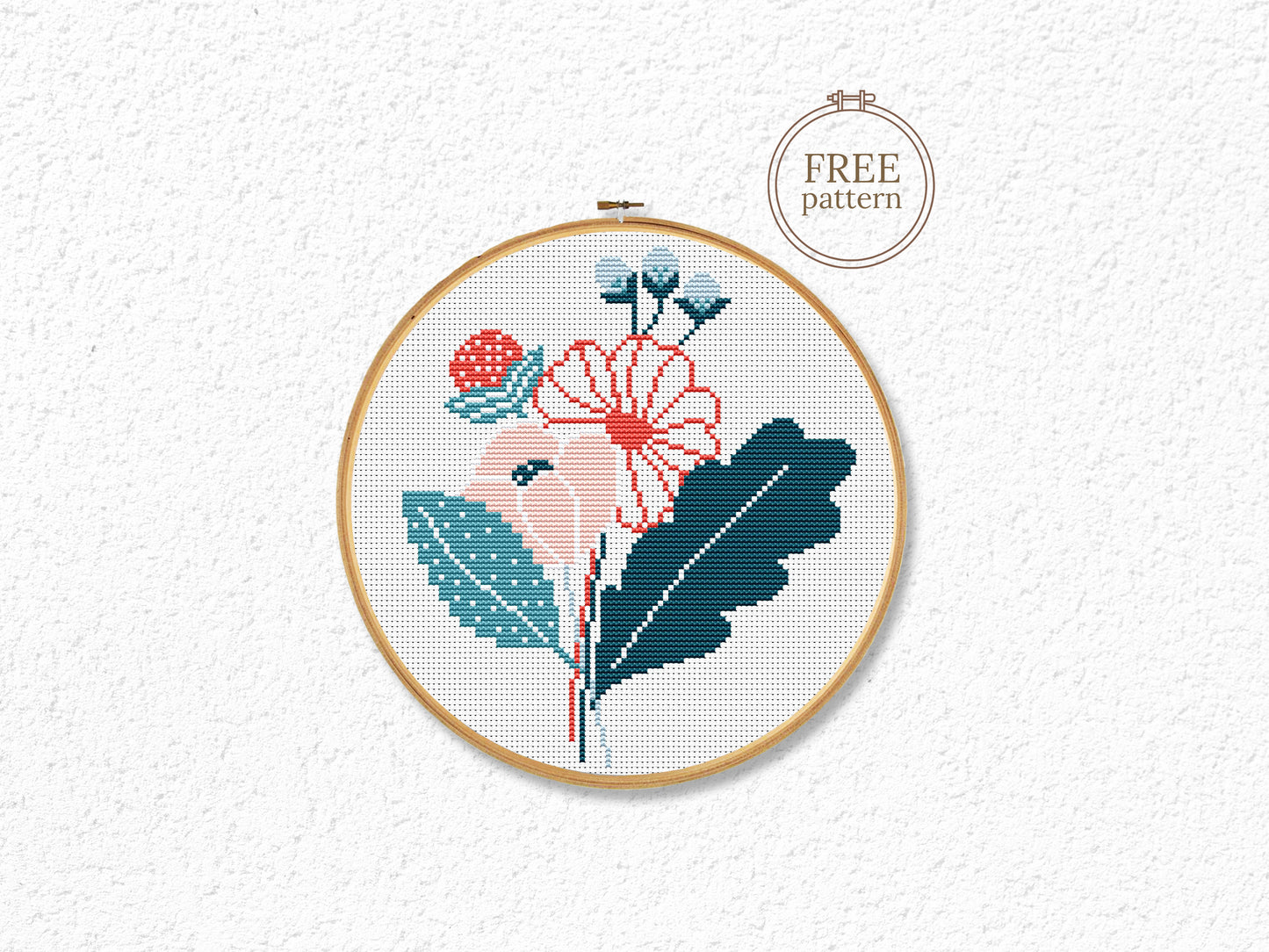 Modern floral bouquet cross stitch PDF pattern – colorful flower embroidery design