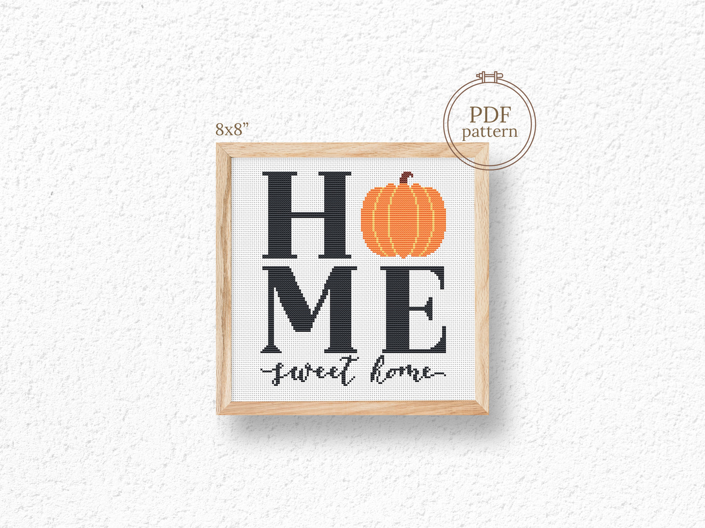 Autumn cross stitch pattern with Home Quote - PDF