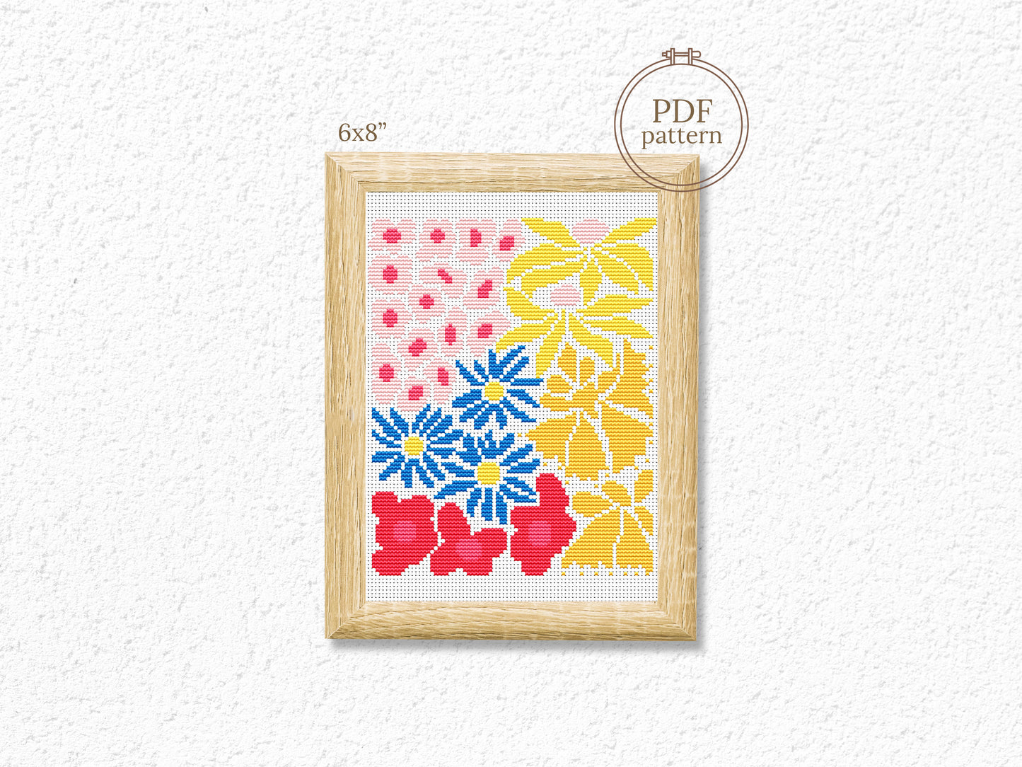 Abstract Colorful Flowers Cross Stitch Pattern – PDF Download
