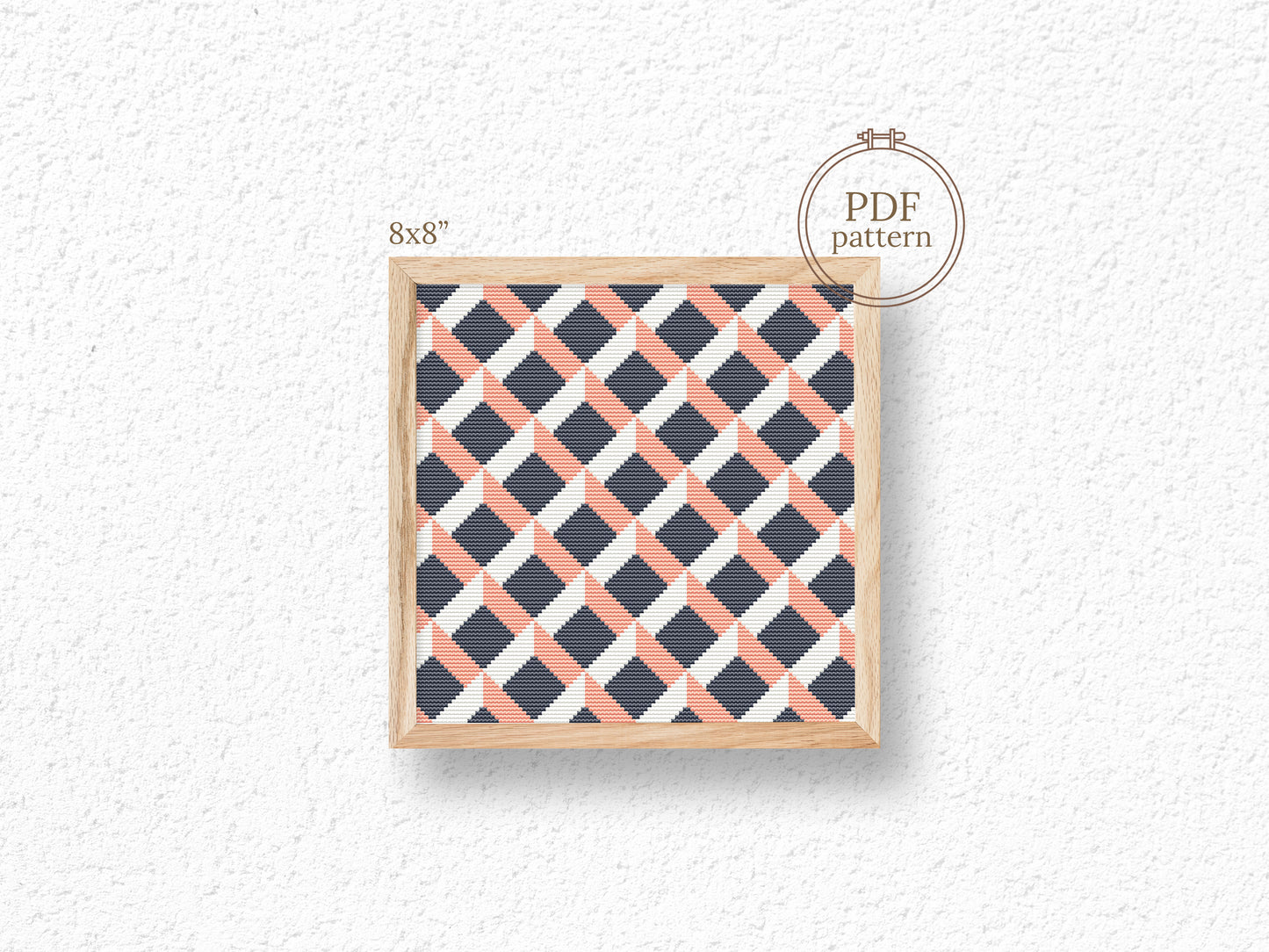 Modern geometric cross stitch pattern with abstract shapes and clean lines