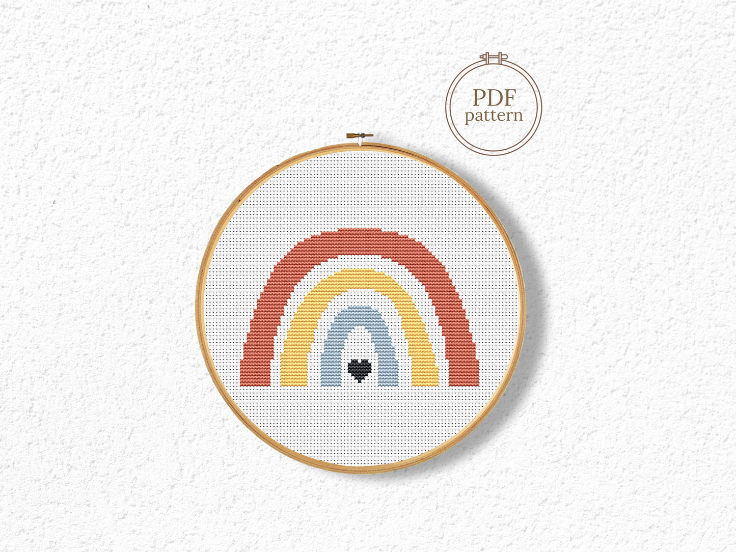Rainbow cross stitch pattern, nursery wall art embroidery design