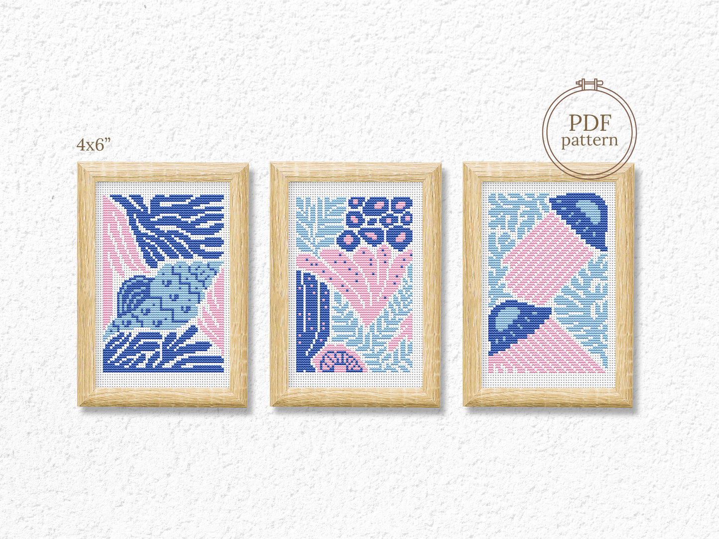 Abstract sea plants cross stitch pattern set – summer coastal embroidery PDF