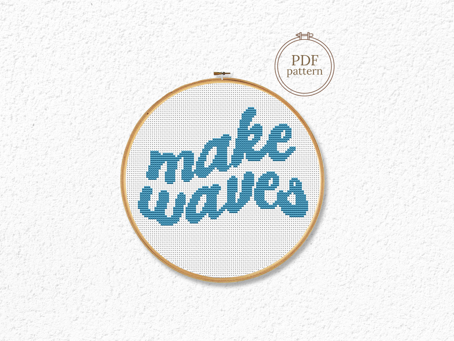 Make Waves cross stitch pattern – beginner surf vibes – modern summer beach embroidery PDF