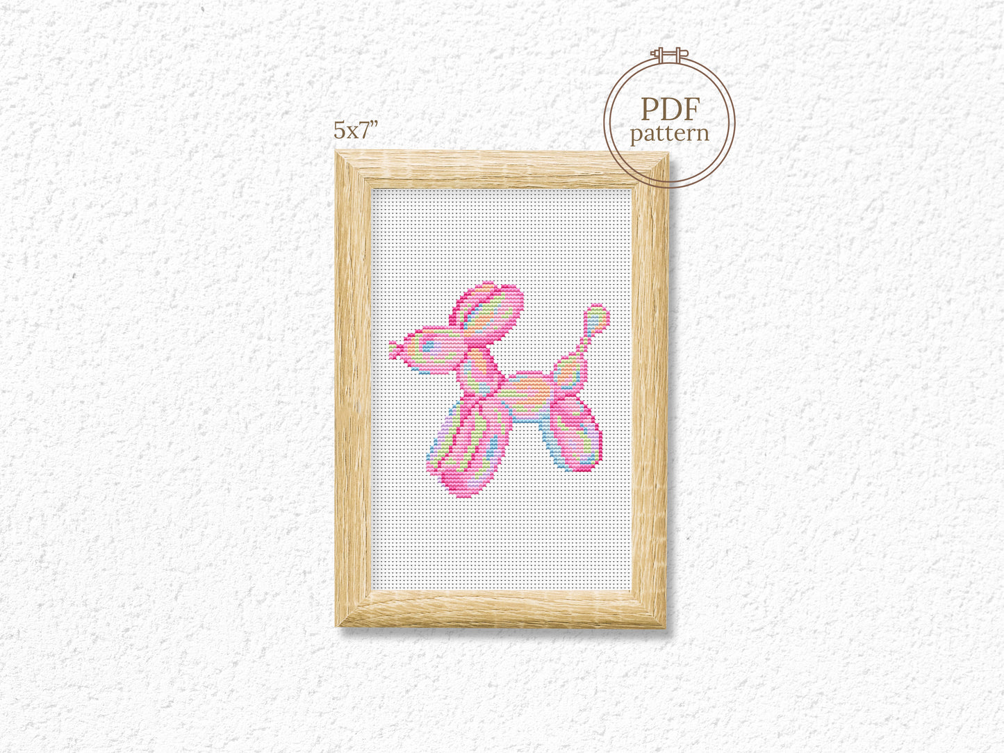 Pink inflatable balloon dog cross stitch pattern – cute modern embroidery PDF for girl’s room decor