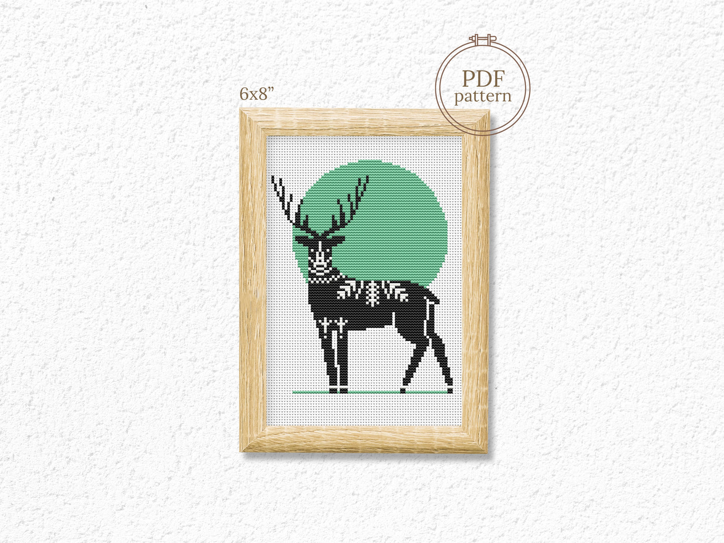Scandinavian deer cross stitch pattern, Nordic folk embroidery design