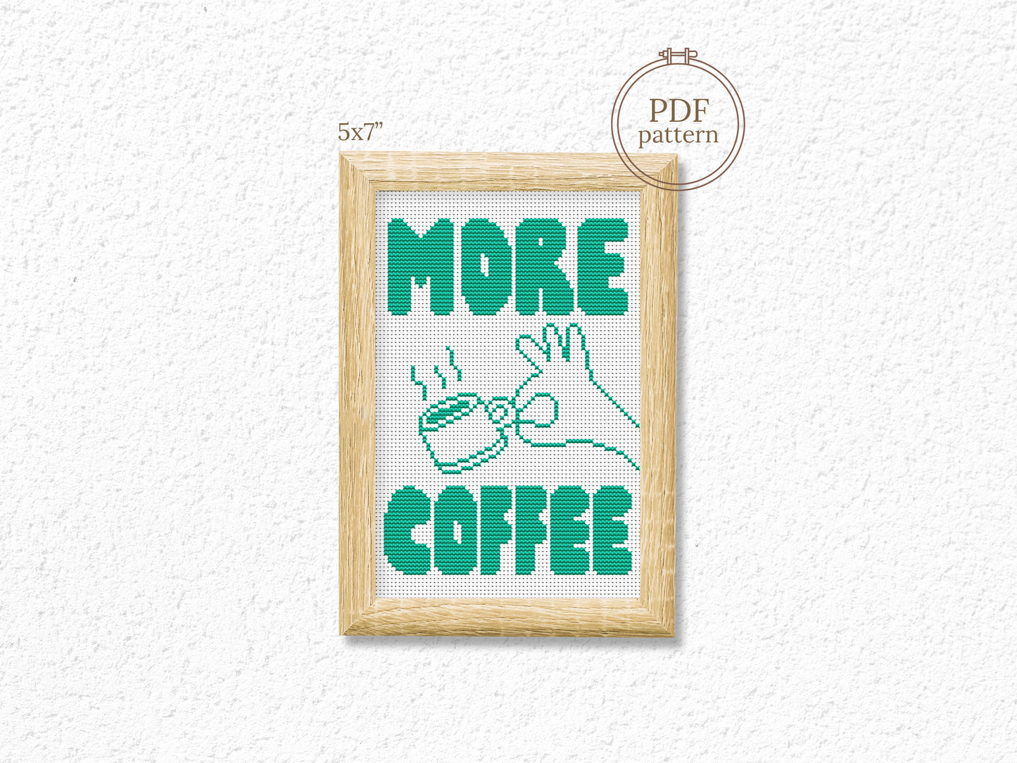 More Coffee cross stitch pattern in modern bold typography – instant PDF download.