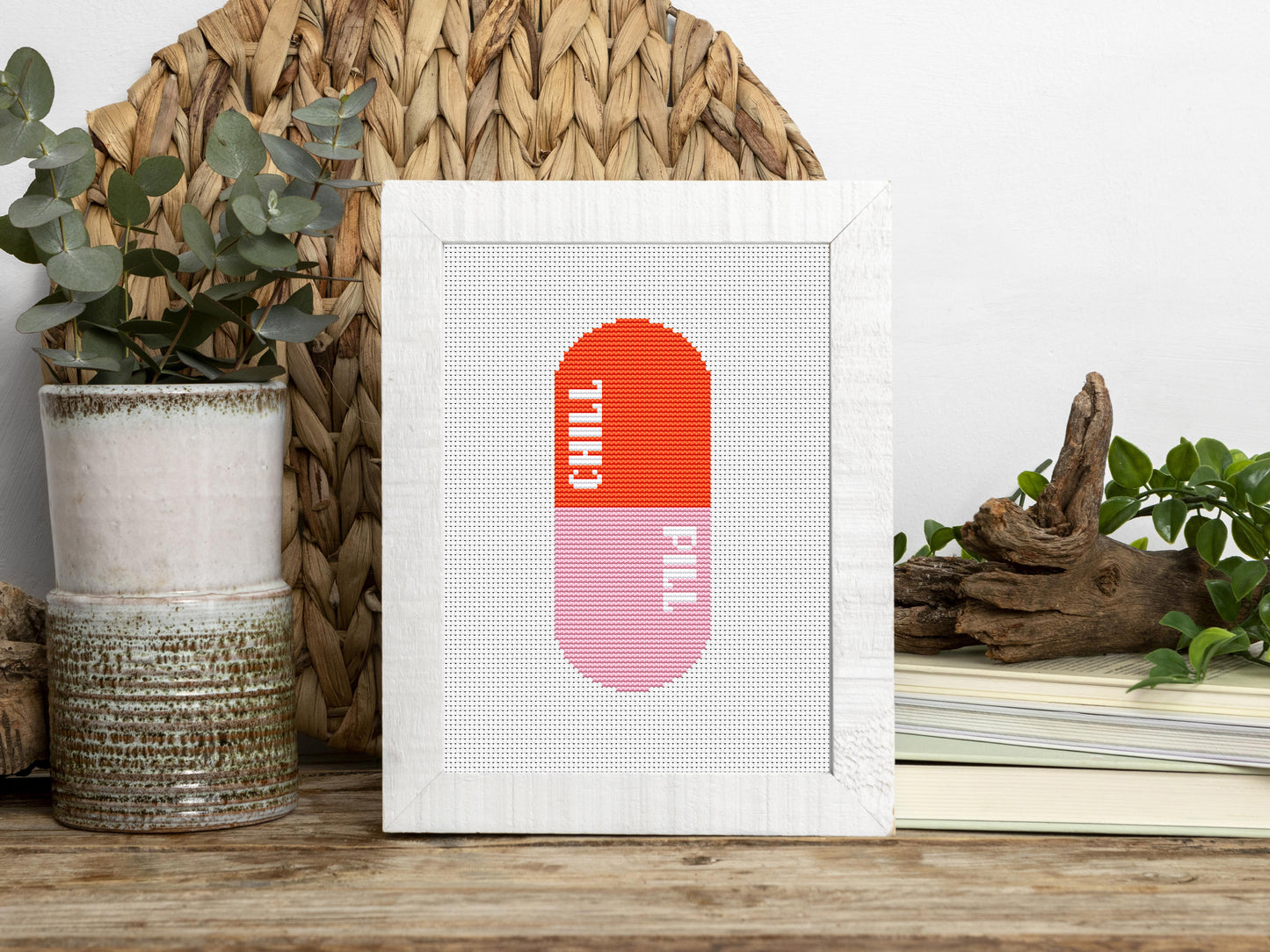 Chill Pill Cross Stitch PDF – Funny Modern Embroidery Design