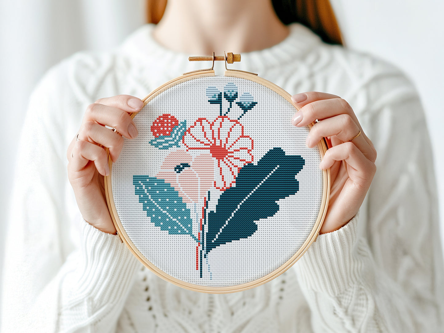 Modern floral bouquet cross stitch PDF pattern – colorful flower embroidery design