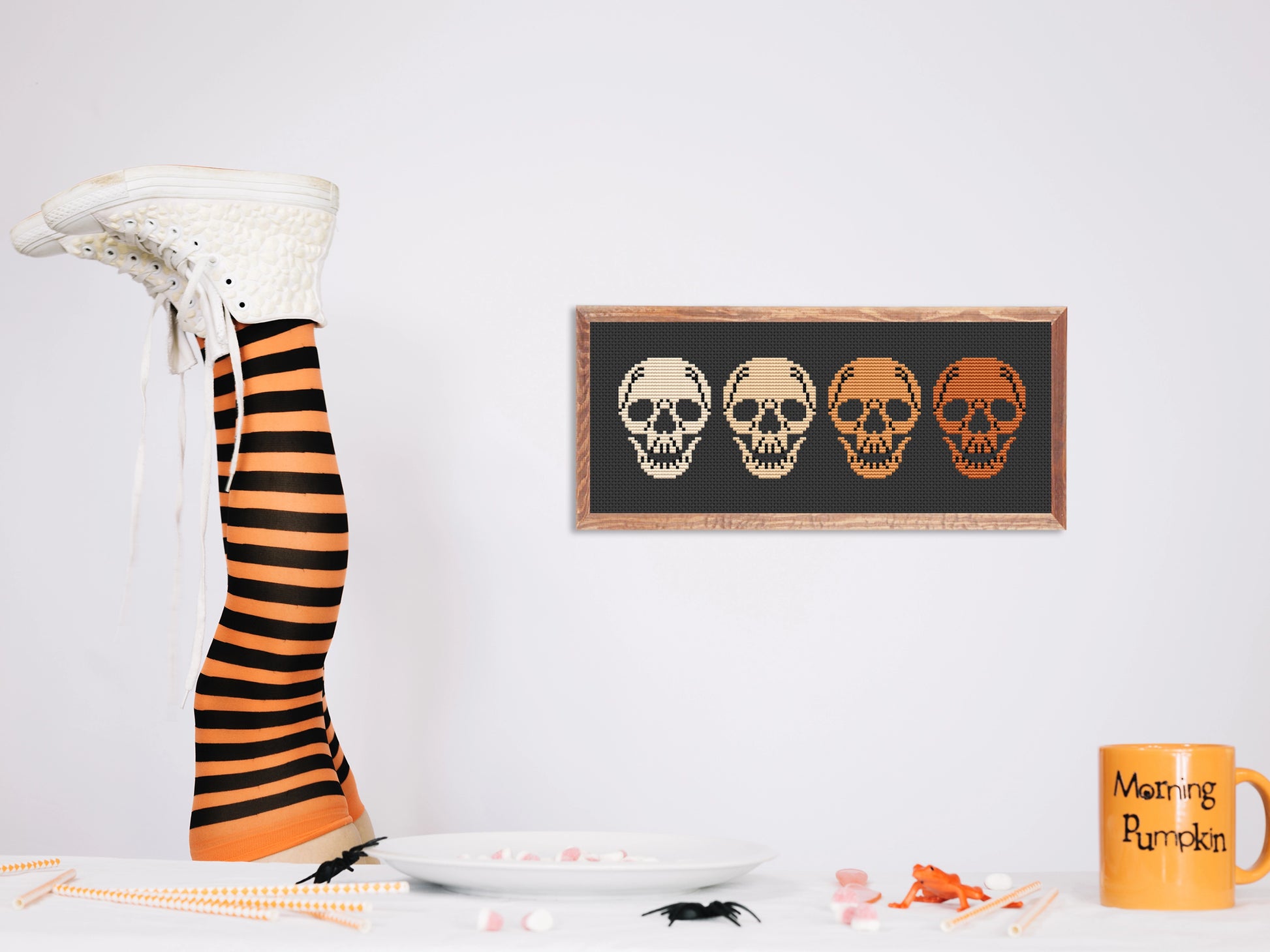 Halloween skulls cross stitch pattern for embroidery