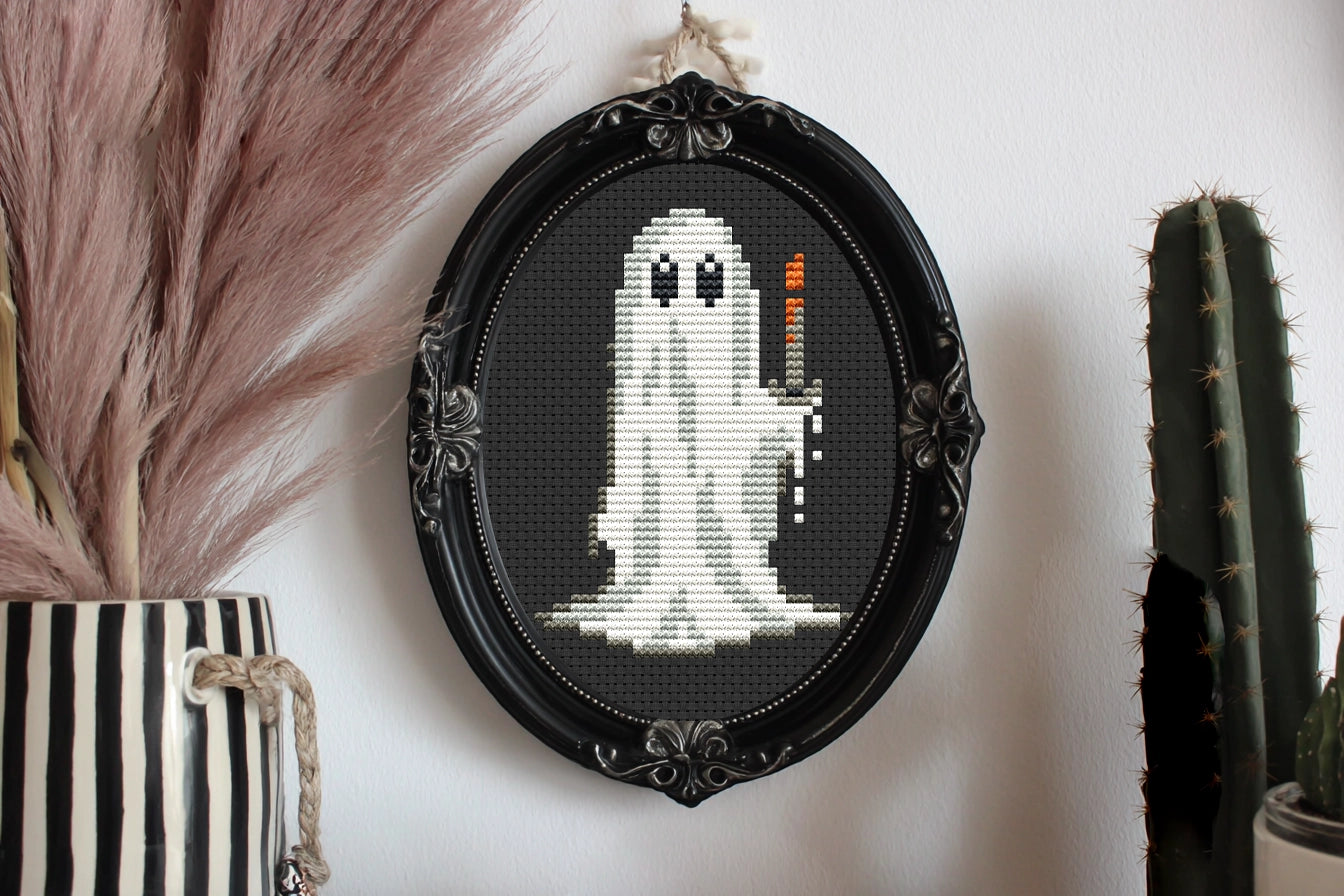 Set of 3 ghosts Halloween cross stitch patterns, spooky embroidery designs
