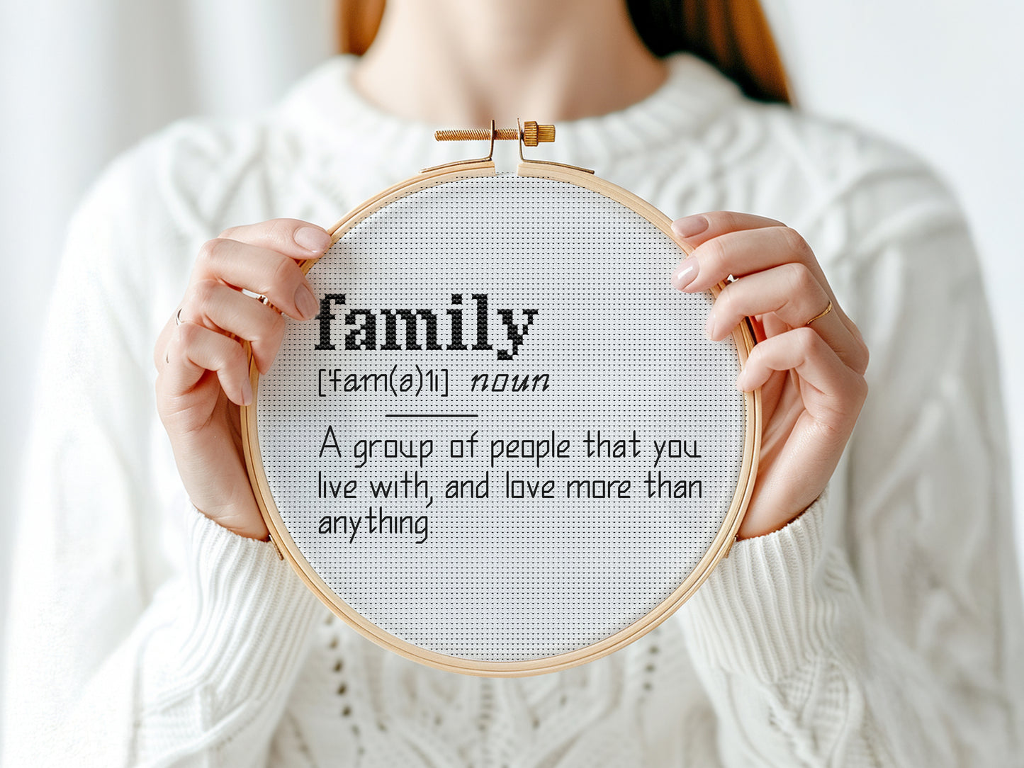 Family quote cross stitch pattern with modern typography