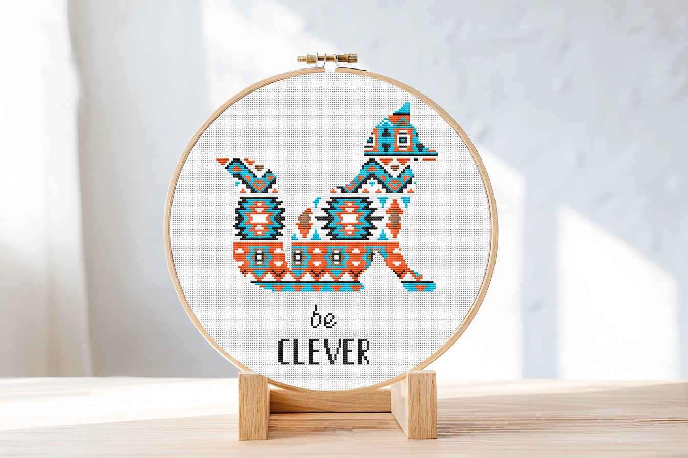 Tribal fox free cross stitch pattern, geometric woodland animal embroidery design