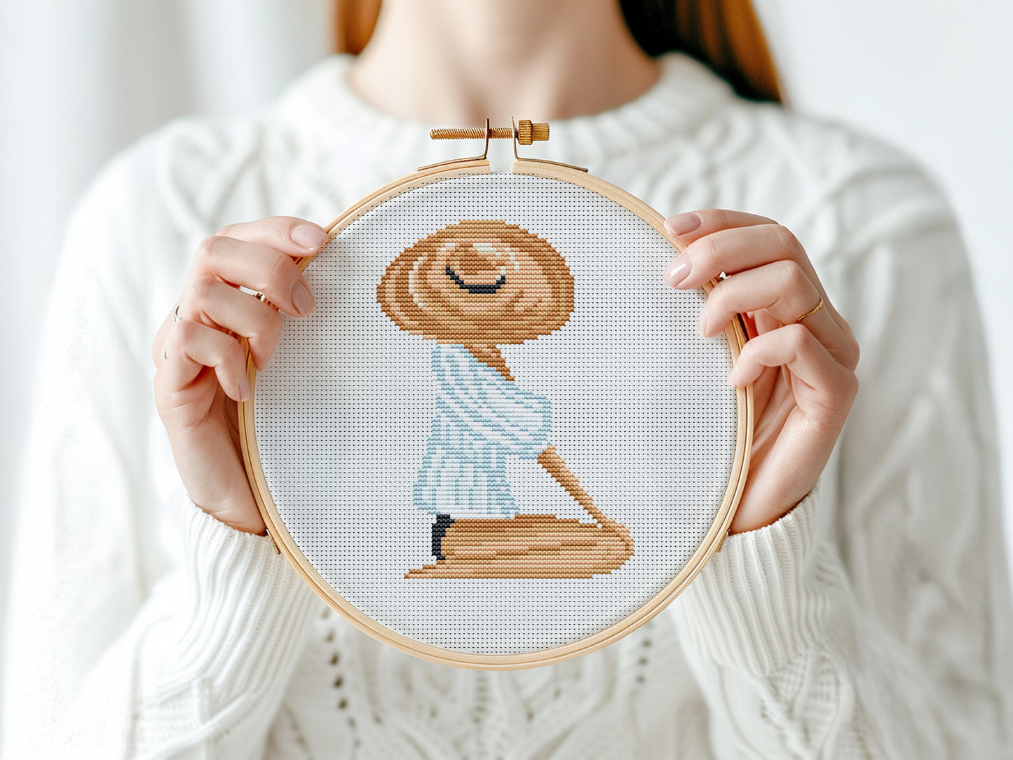 Woman Sitting on a Beach Cross Stitch Pattern – PDF Design