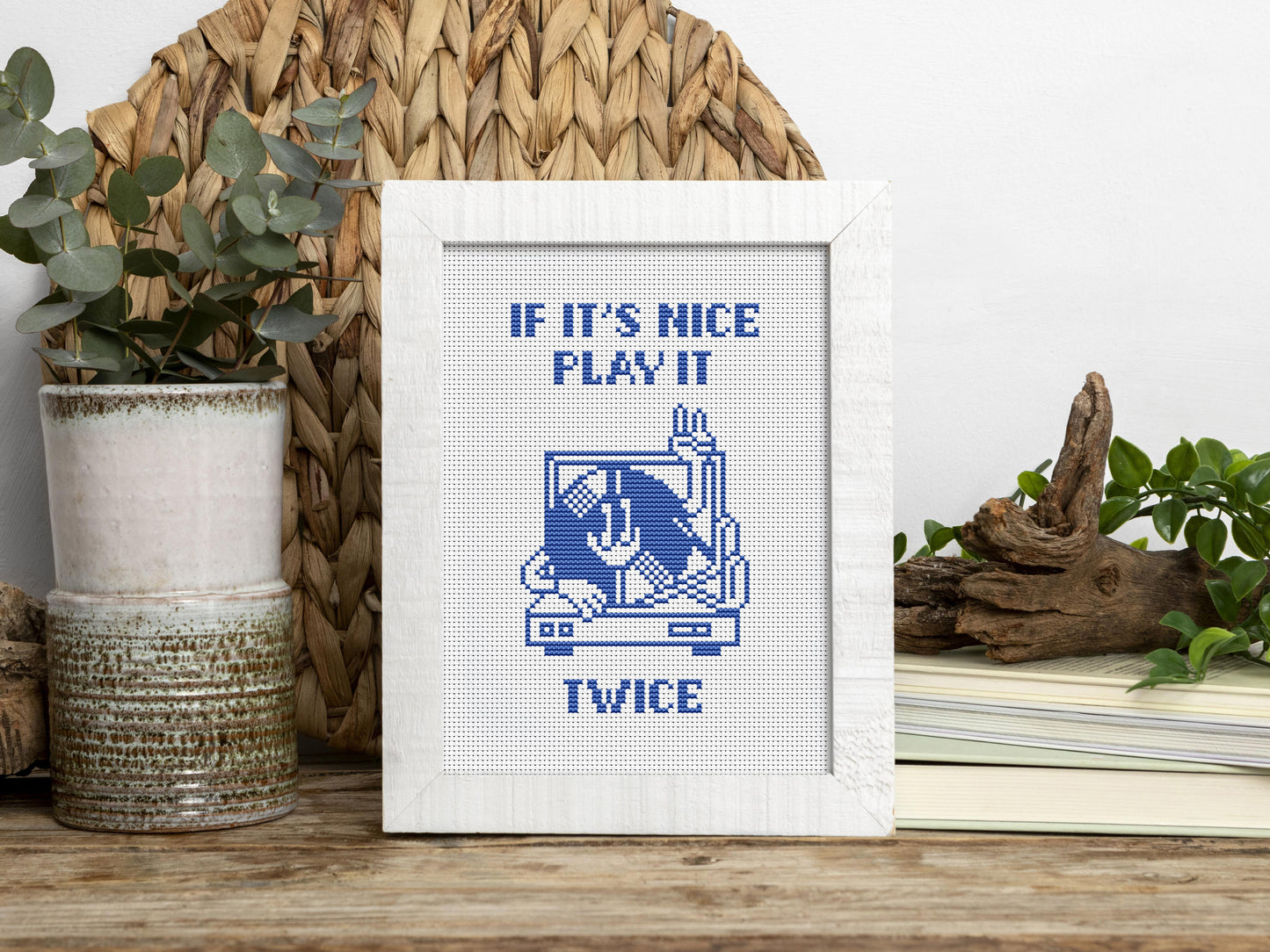 If It’s Nice, Play It Twice funny cross stitch pattern – music quote PDF embroidery chart for musicians and teachers