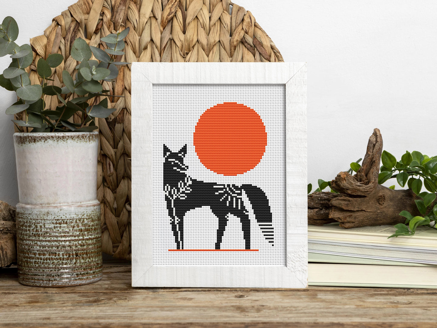 Scandinavian fox cross stitch pattern, Nordic folk embroidery design