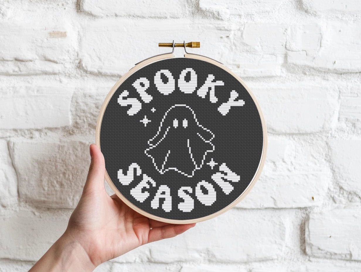 Spooky Season Quote Halloween cross stitch pattern with a Ghost
