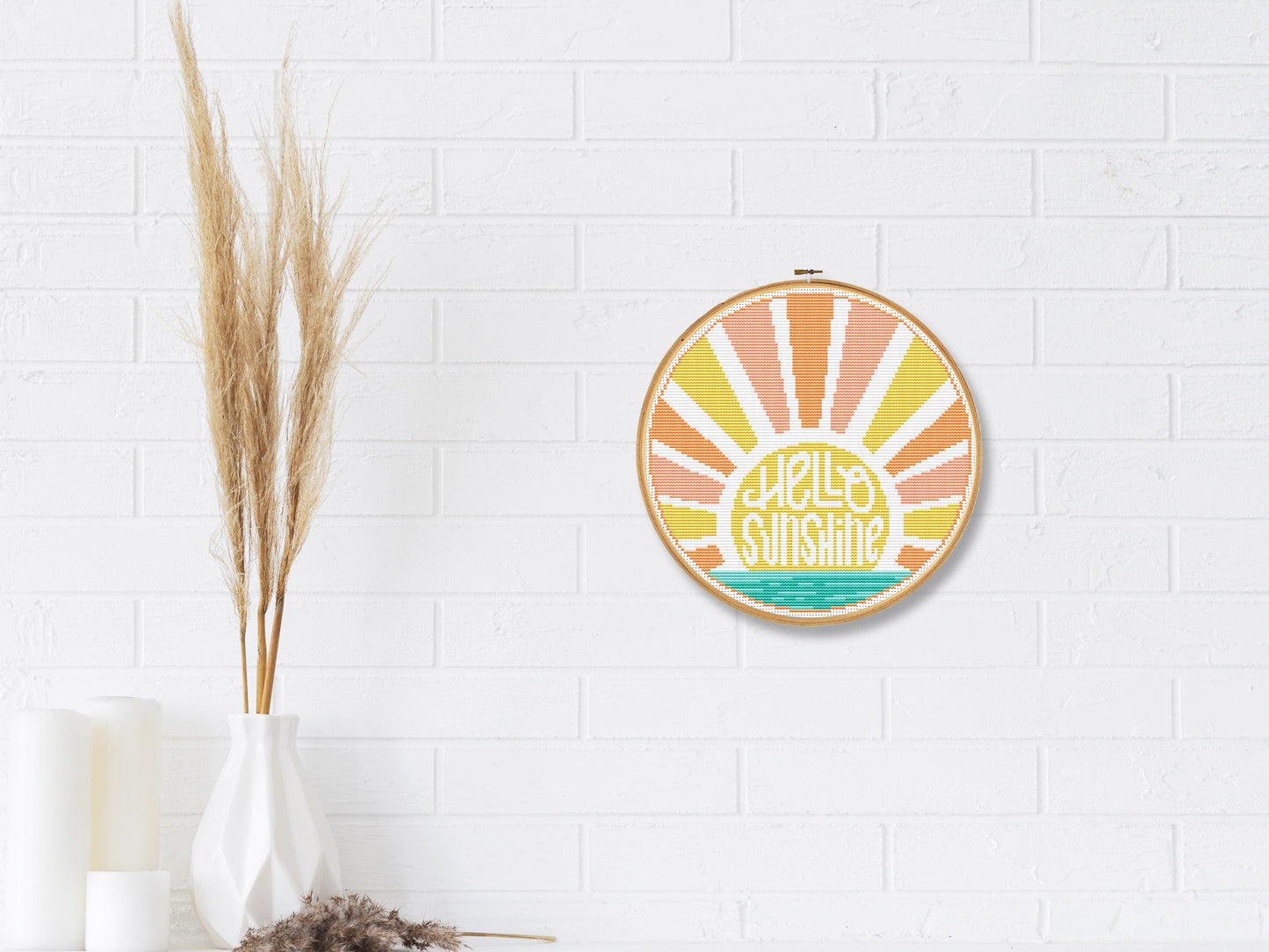 Hello Sunshine cross stitch pattern – summer surf beach quote PDF design