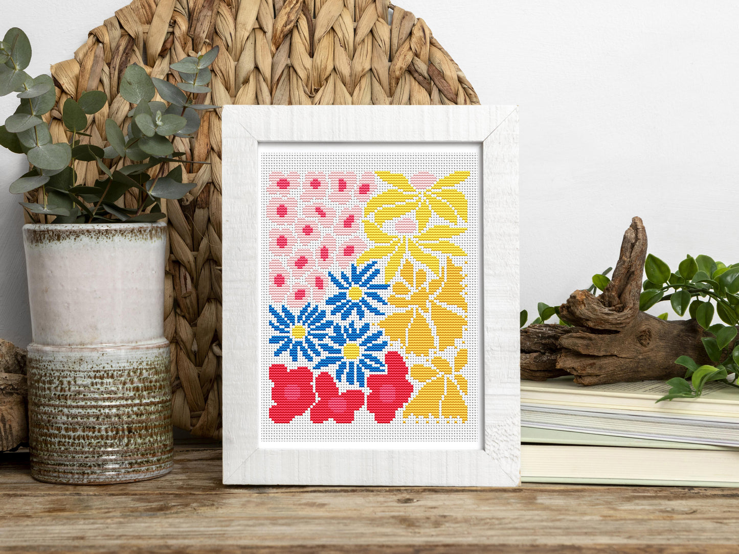 Abstract Colorful Flowers Cross Stitch Pattern – PDF Download