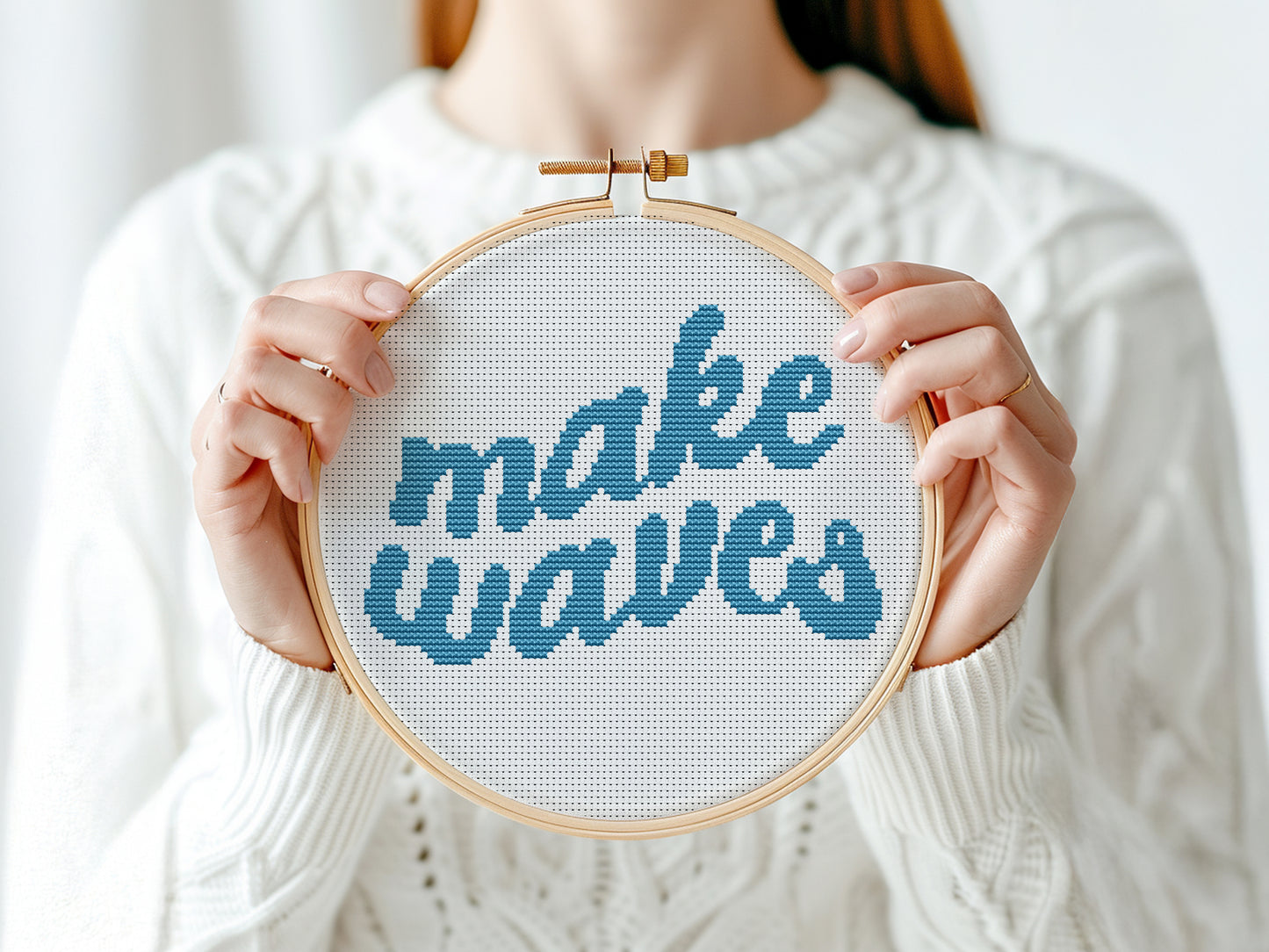 Make Waves cross stitch pattern – beginner surf vibes – modern summer beach embroidery PDF