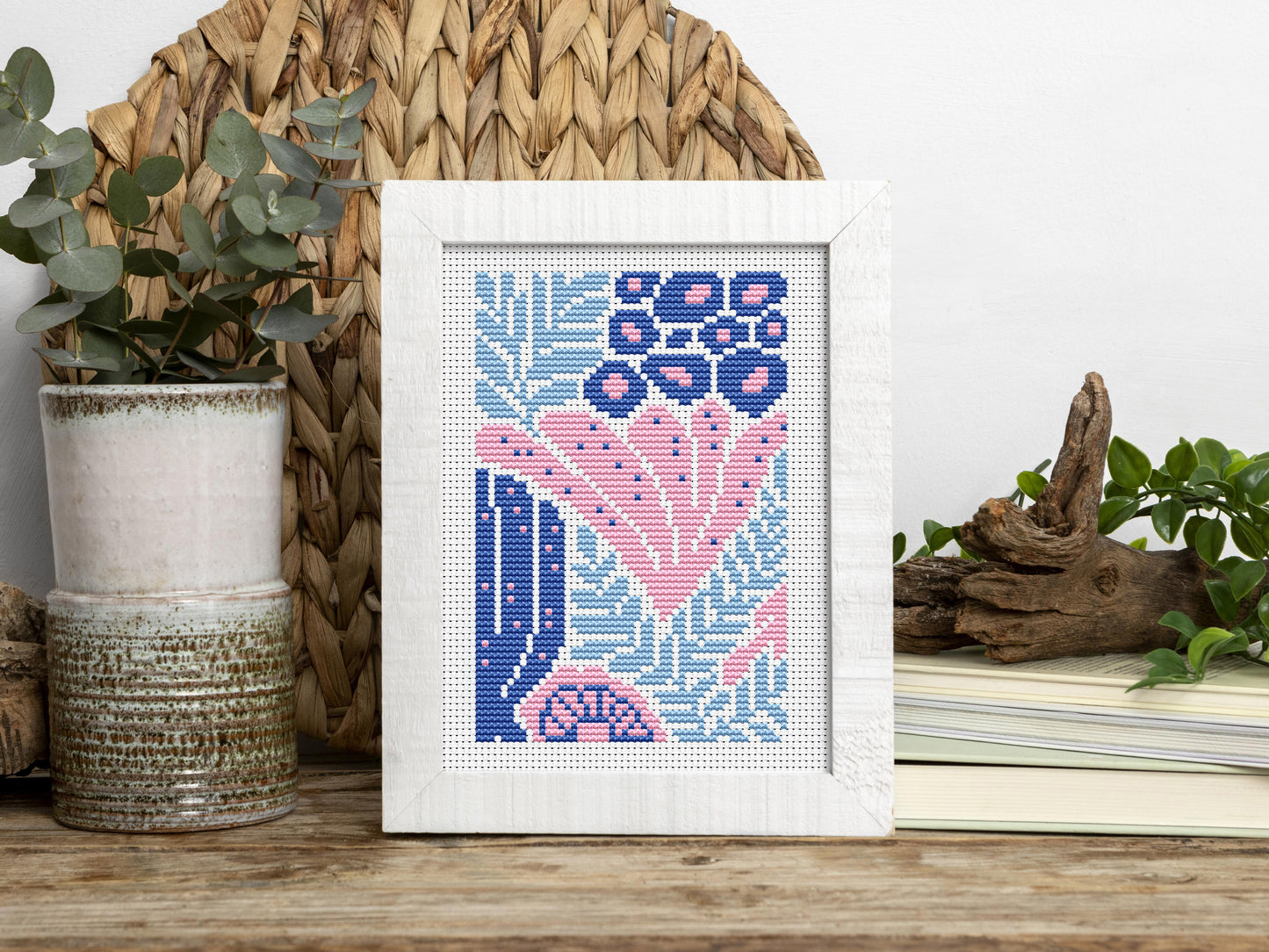 Abstract sea plants cross stitch pattern set – summer coastal embroidery PDF