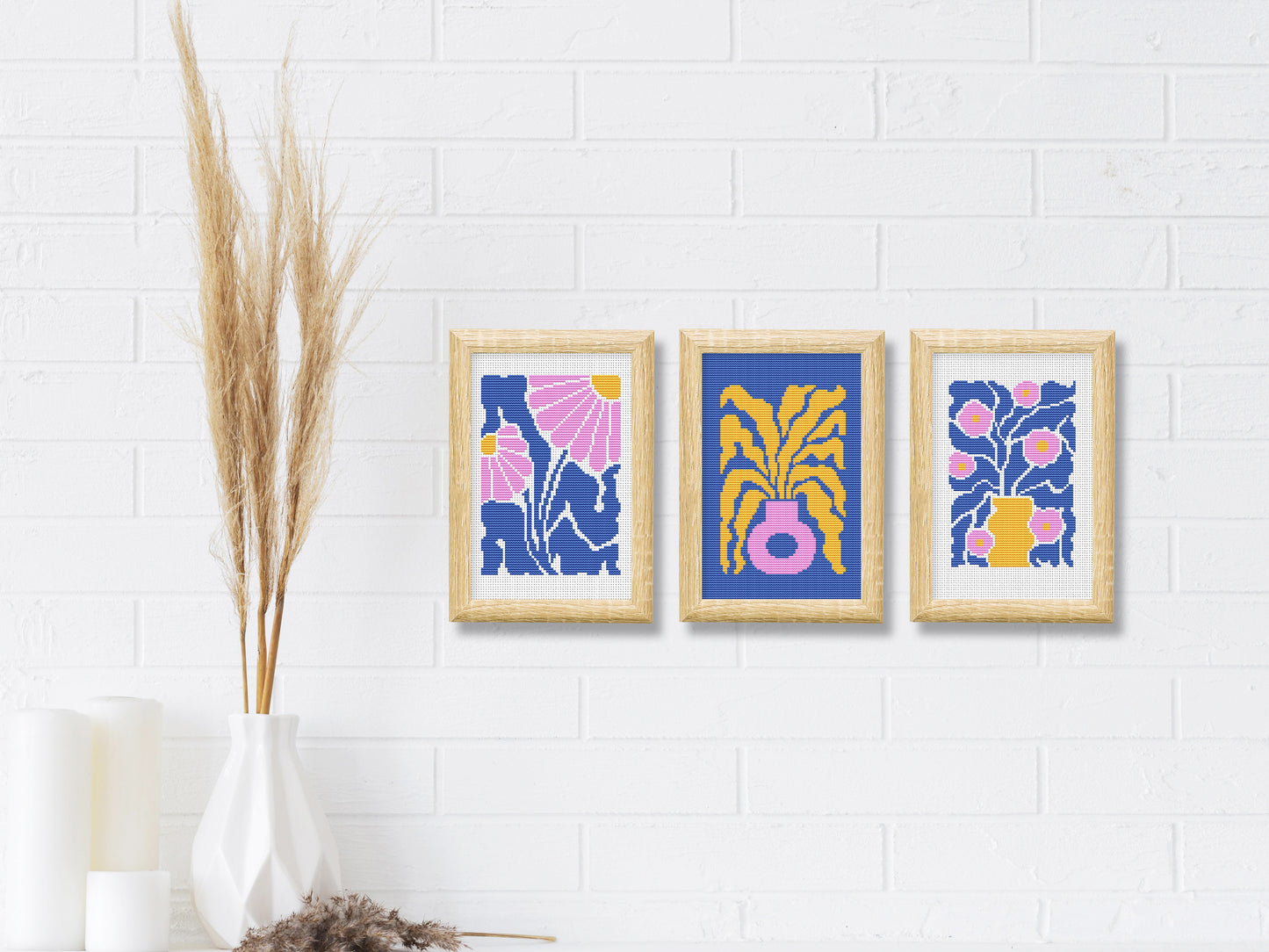 Colorful abstract floral cross stitch designs in PDF format.