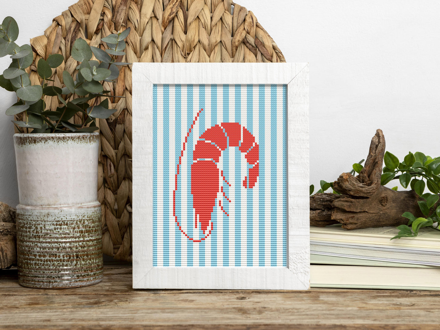 Shrimp trendy summer cross stitch pattern – modern seafood embroidery PDF