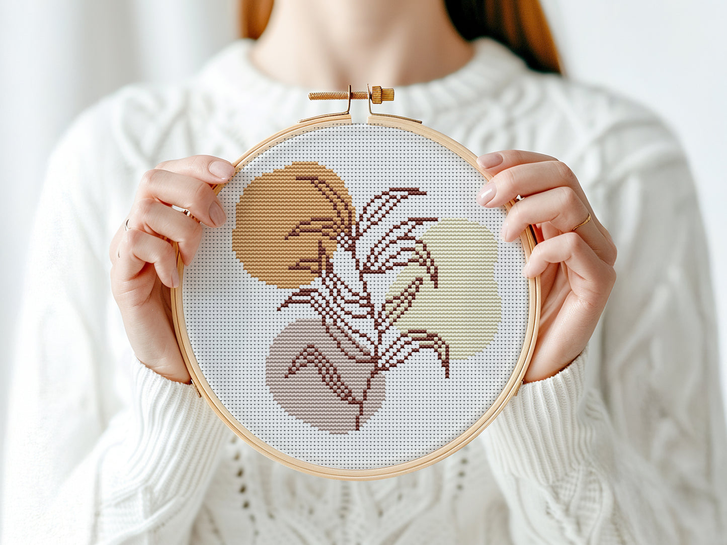 Abstract plant free cross stitch pattern with modern minimalist design