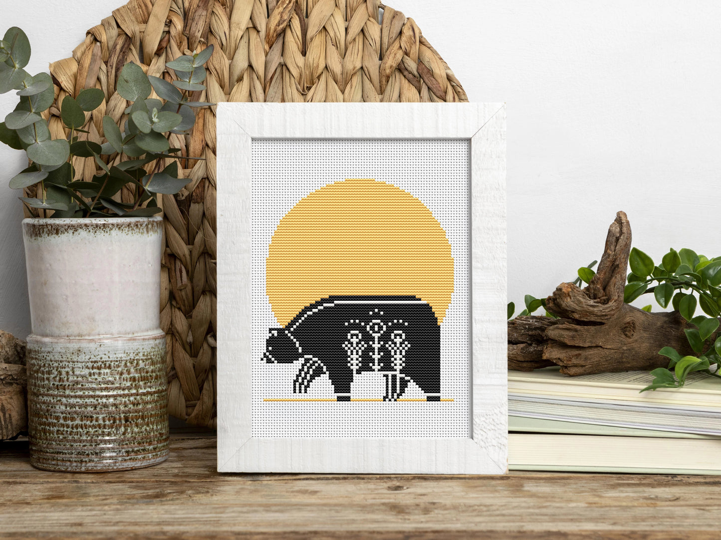 Scandinavian bear cross stitch pattern, Nordic folk embroidery design