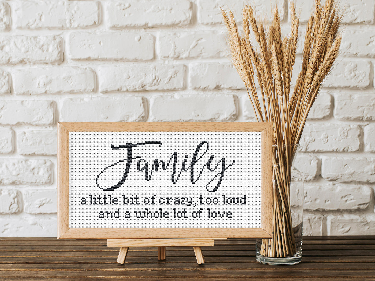 Family farmhouse quote cross stitch pattern – rustic PDF embroidery design for home décor