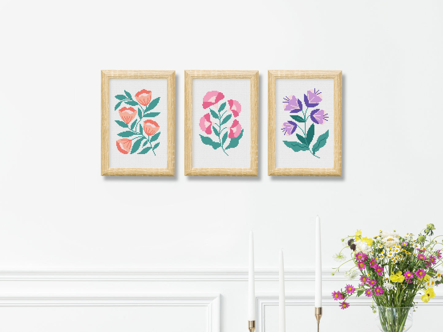 Digital flower embroidery pattern for hoop wall art