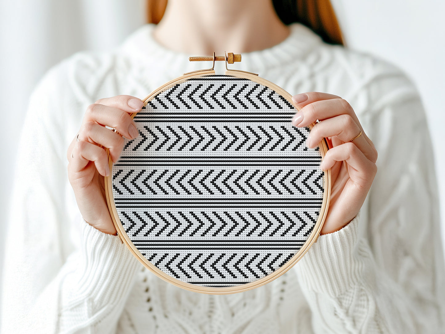 Nordic black and white geometric cross stitch pattern, minimalist Scandinavian PDF design