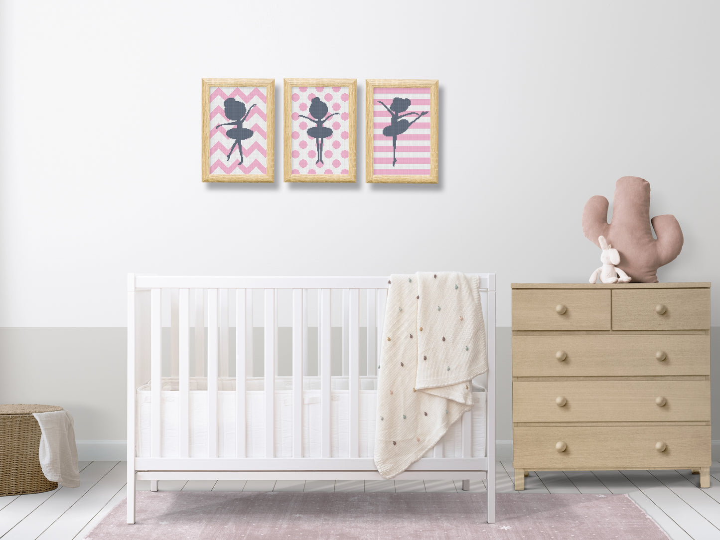 Set of three ballerina cross stitch patterns for girl’s room décor