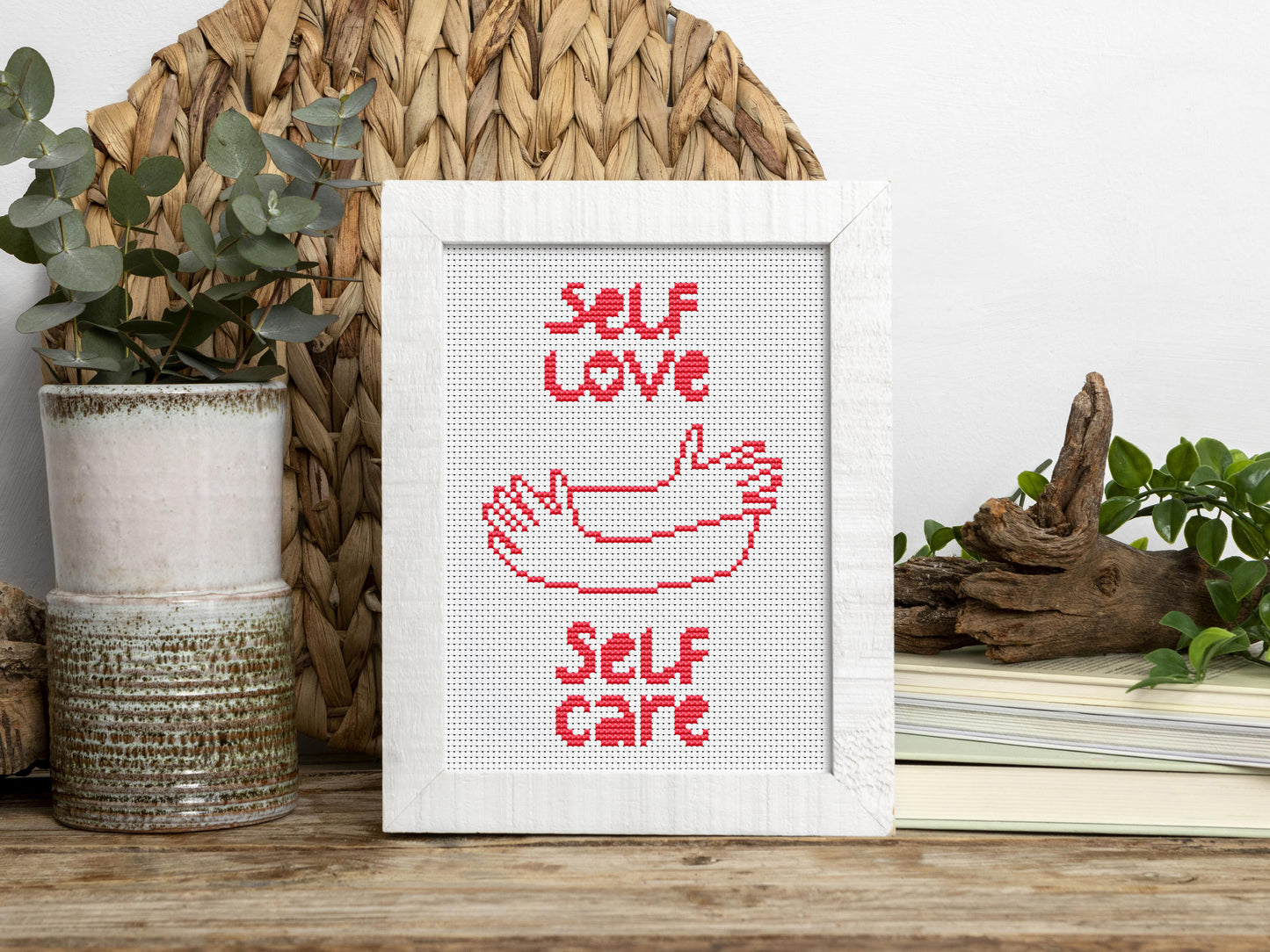 Self love motivational cross stitch pattern – simple positive quote PDF embroidery for mindfulness