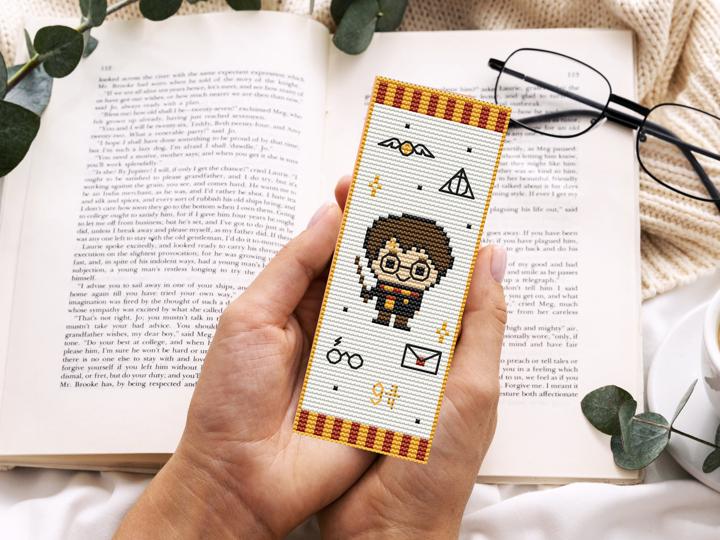 Wizard trio bookmarks cross stitch PDF – fantasy embroidery patterns of magical characters