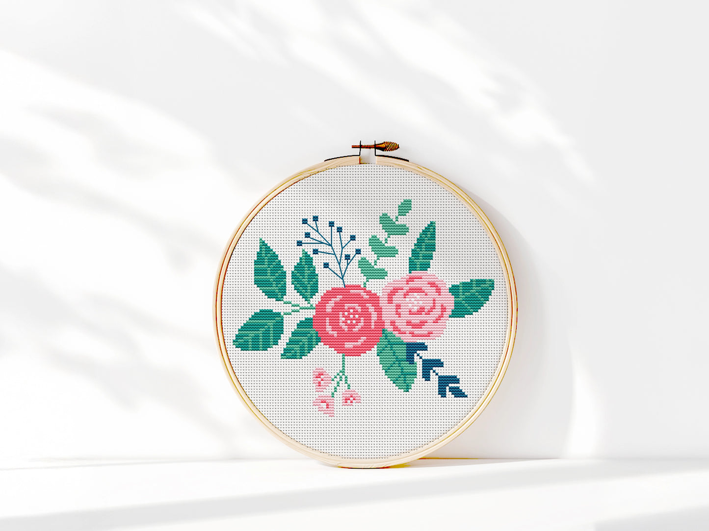 Floral bouquet with roses cross stitch pattern, elegant embroidery design