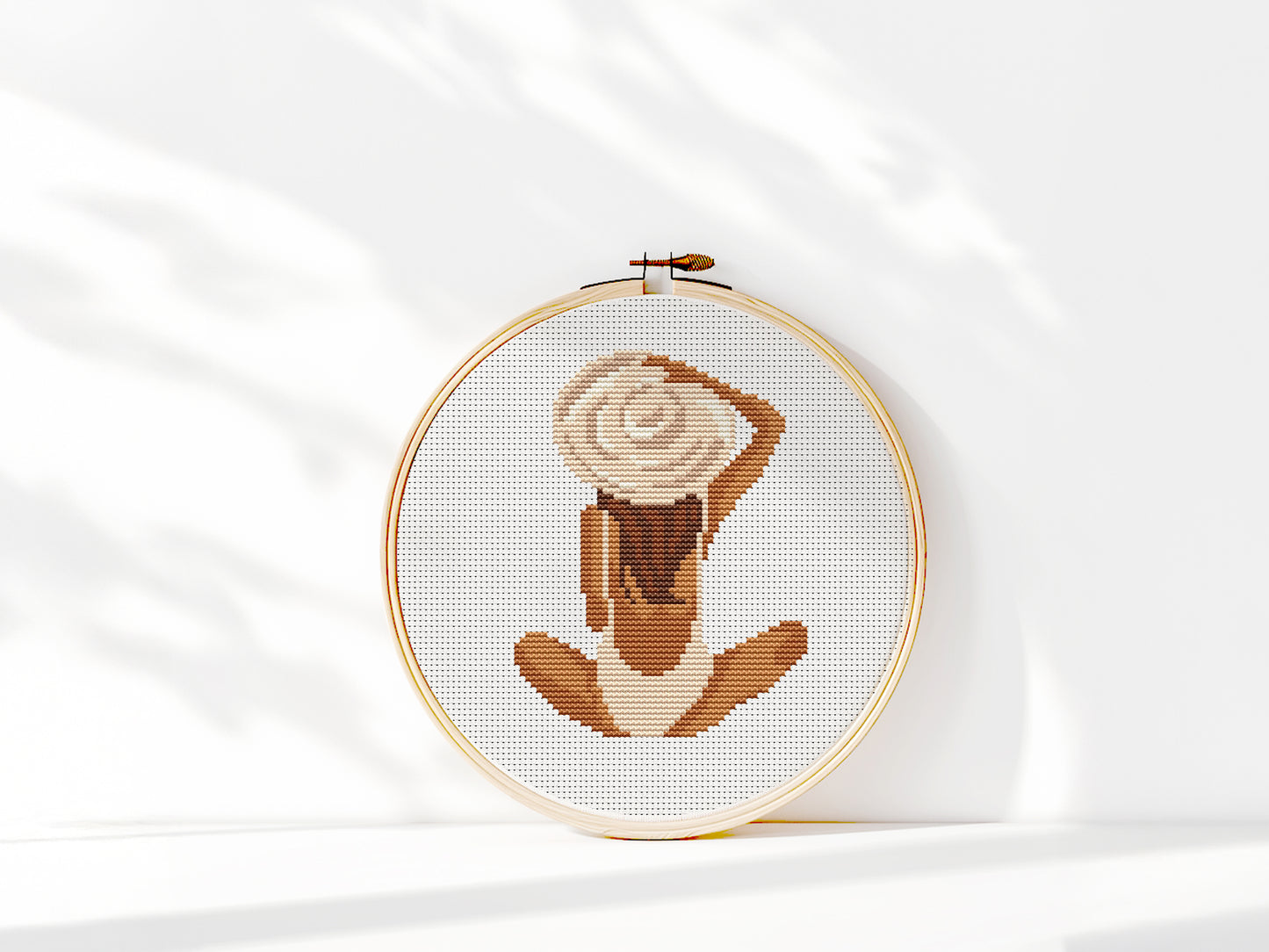 Cross stitch pattern of a woman in a hat on the beach, elegant seaside minimalist PDF design