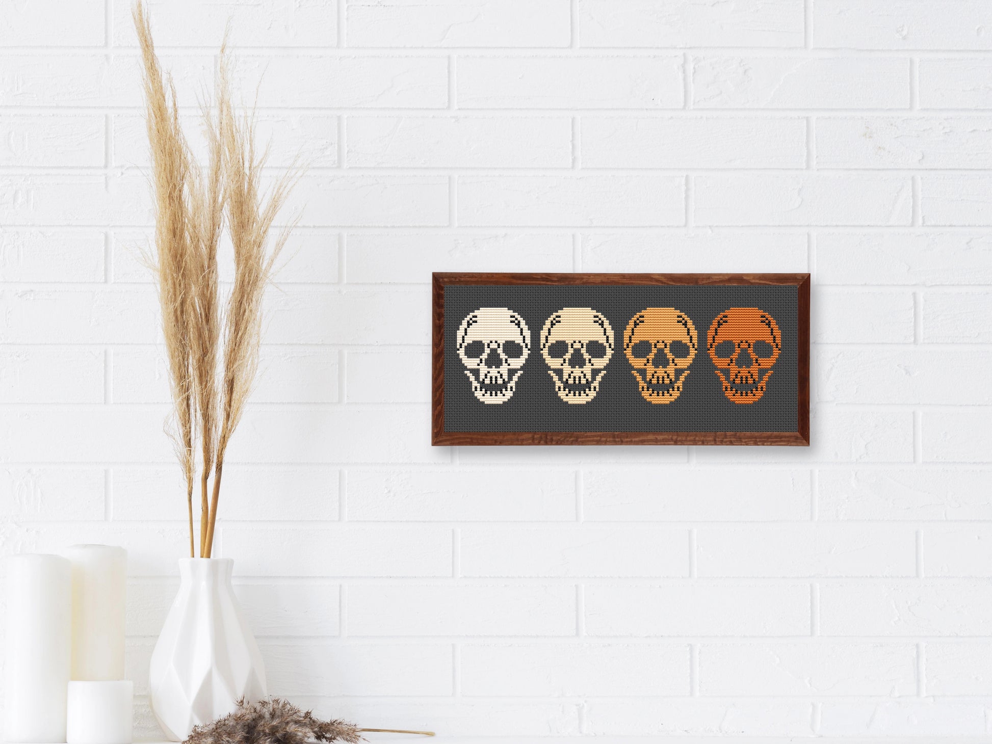 Halloween skulls cross stitch pattern for embroidery