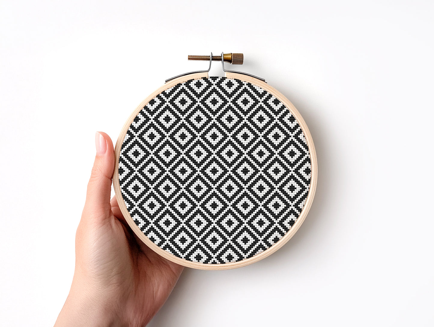 Scandinavian black and white geometric cross stitch pattern, minimalist Nordic-style PDF design