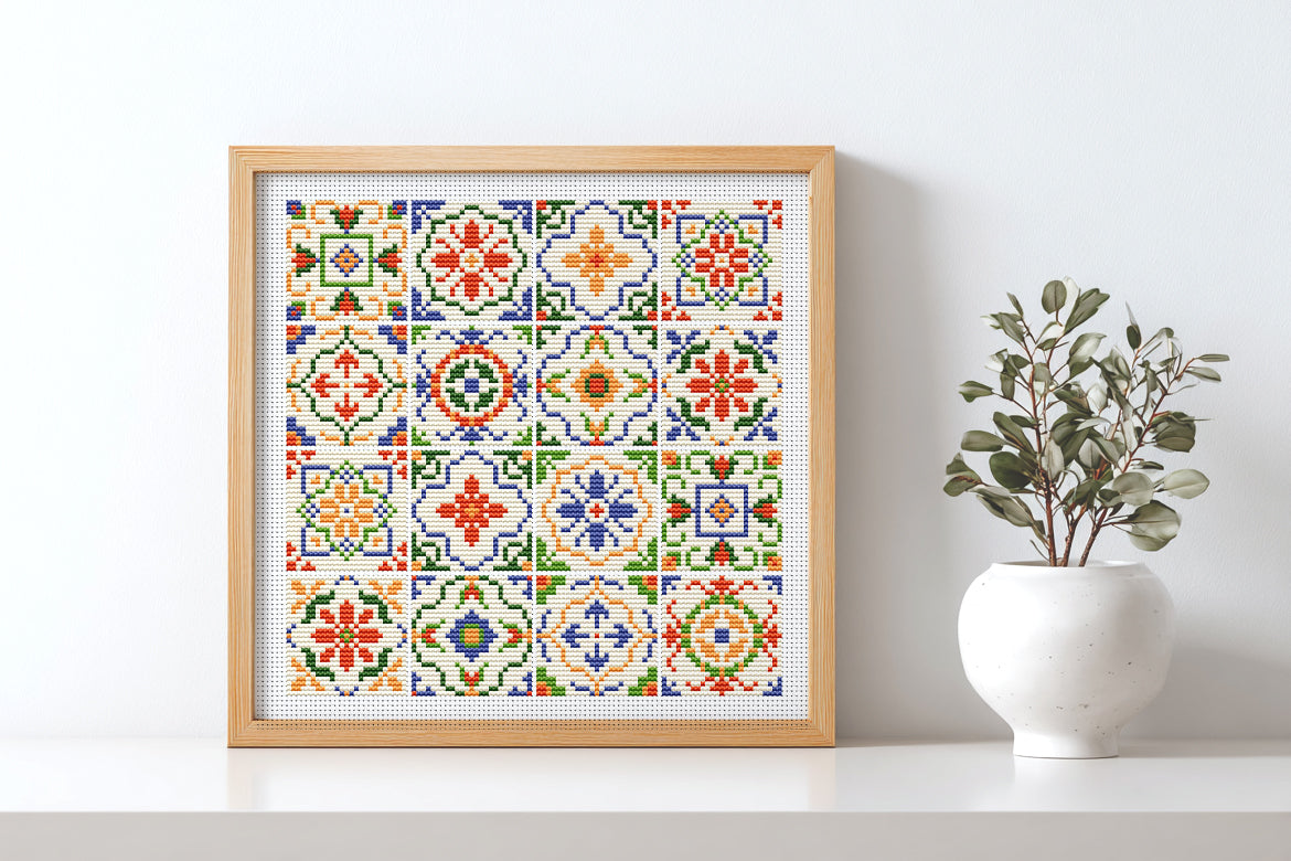 Abstract Tile Cross Stitch Pattern PDF Geometric Design